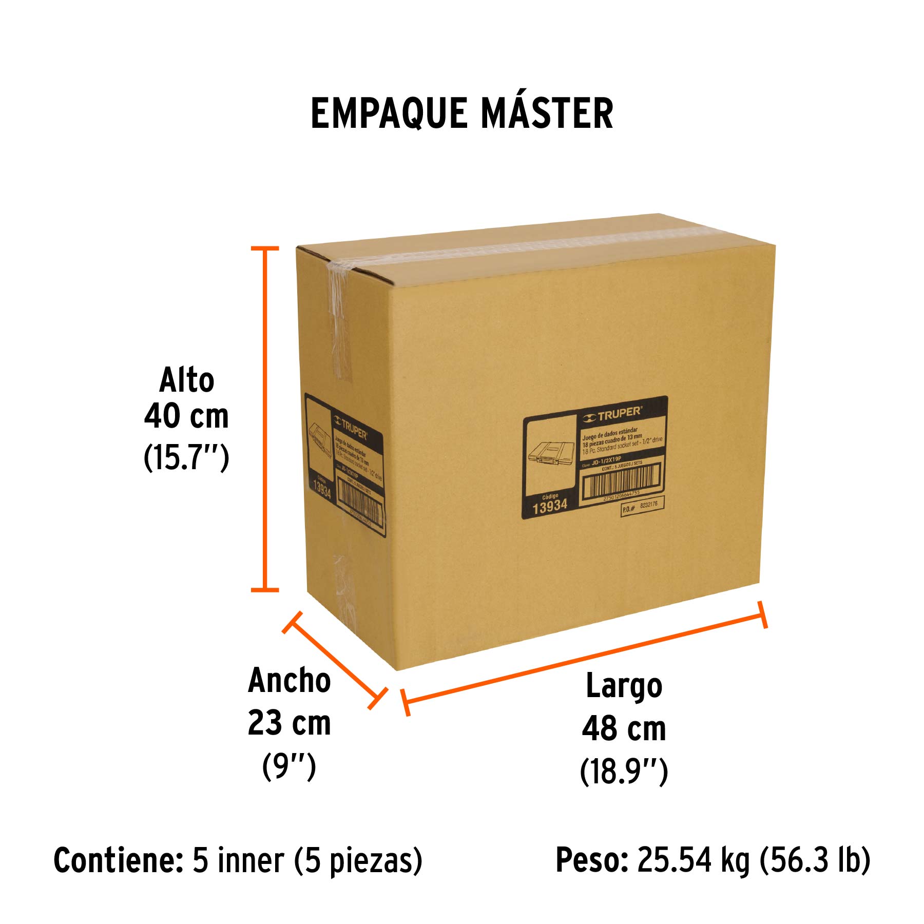 Juego de 18 herramientas cuadro 1/2" std para mecánico - Empaque