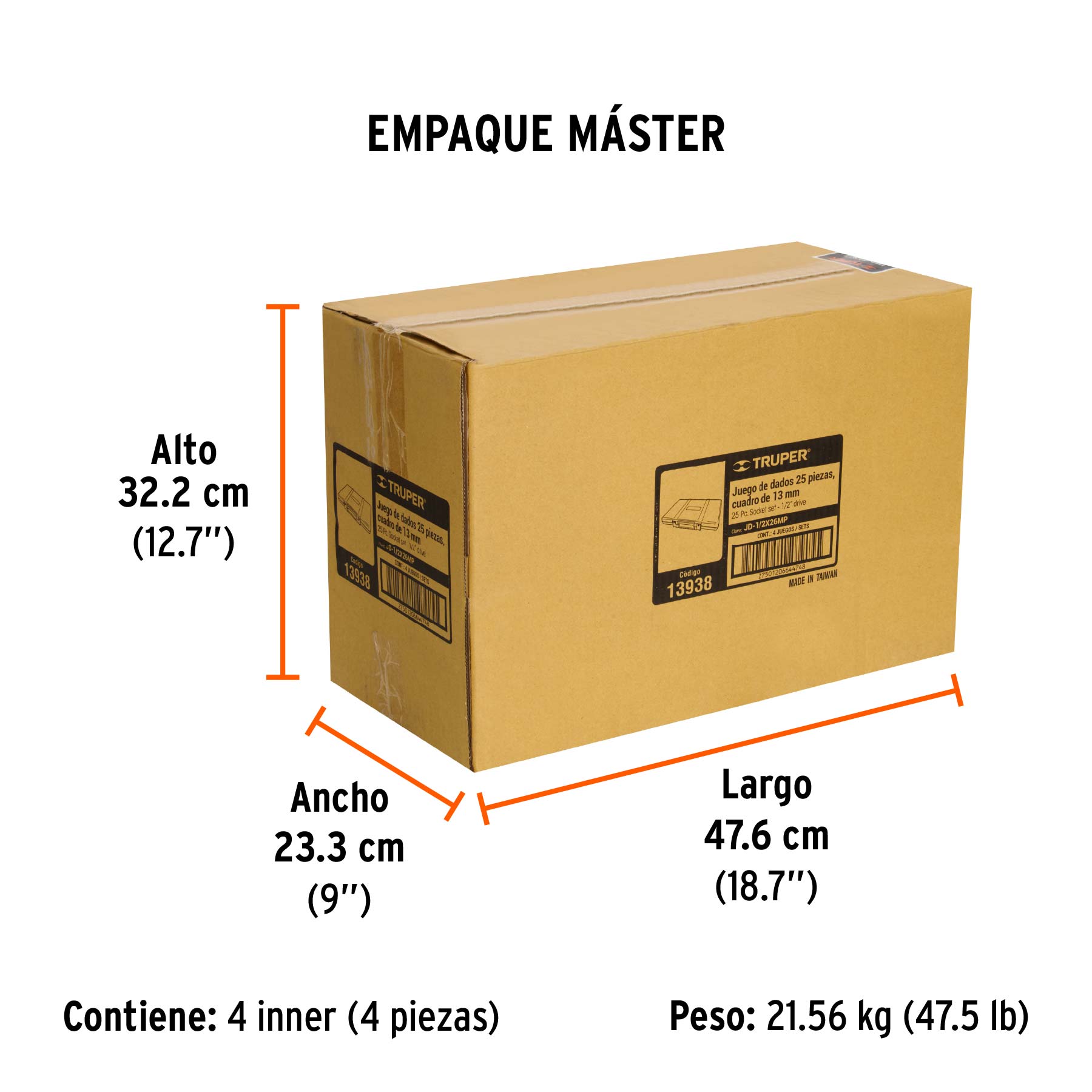 Juego de 25 herramientas cuadro 1/2" std y mm para mecánico - Empaque