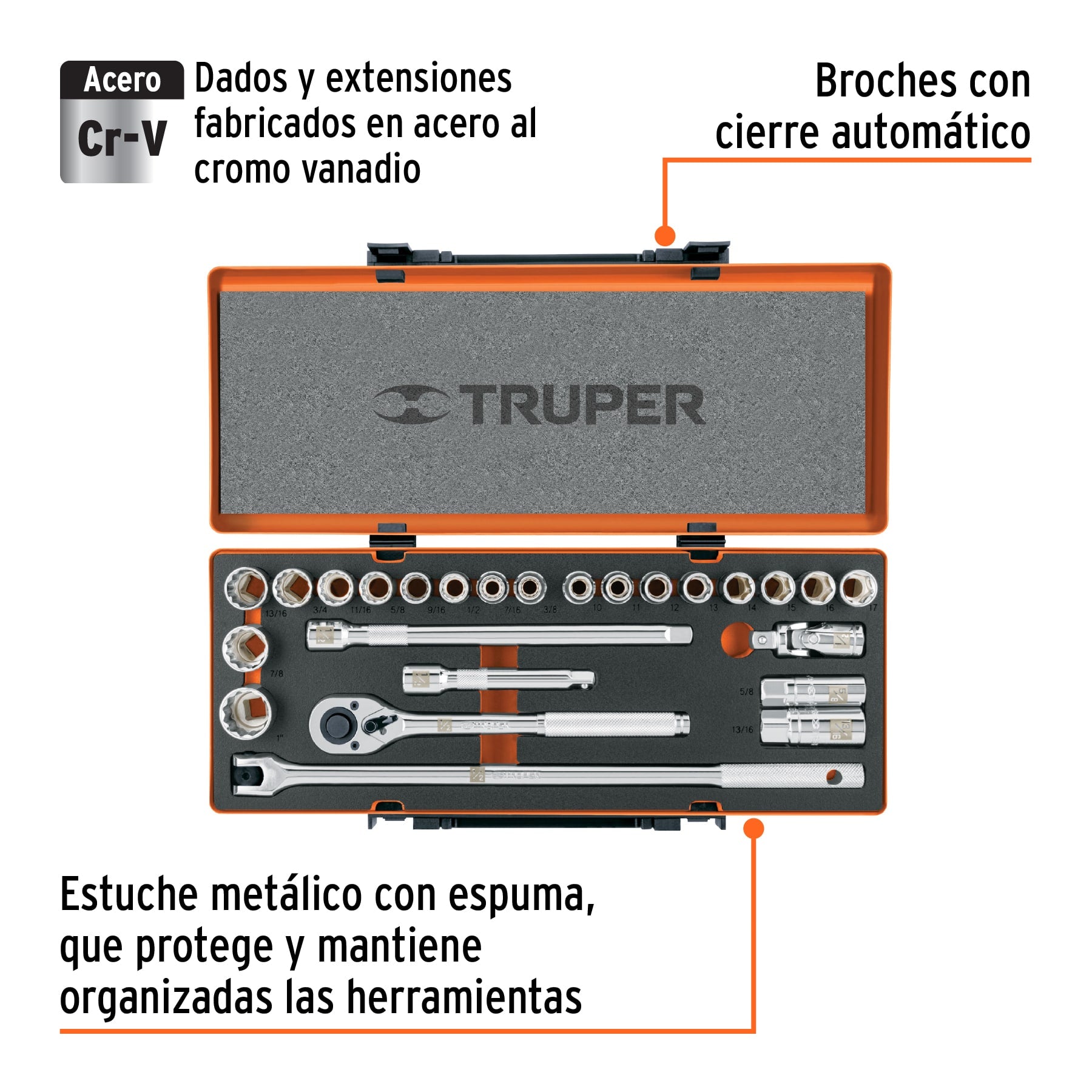 Juego de 25 herramientas cuadro 1/2" std y mm para mecánico