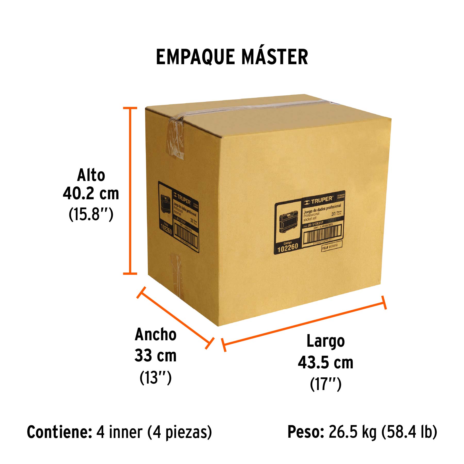 Juego de 31 herramientas cuadro 1/2" std para mecánico - Empaque