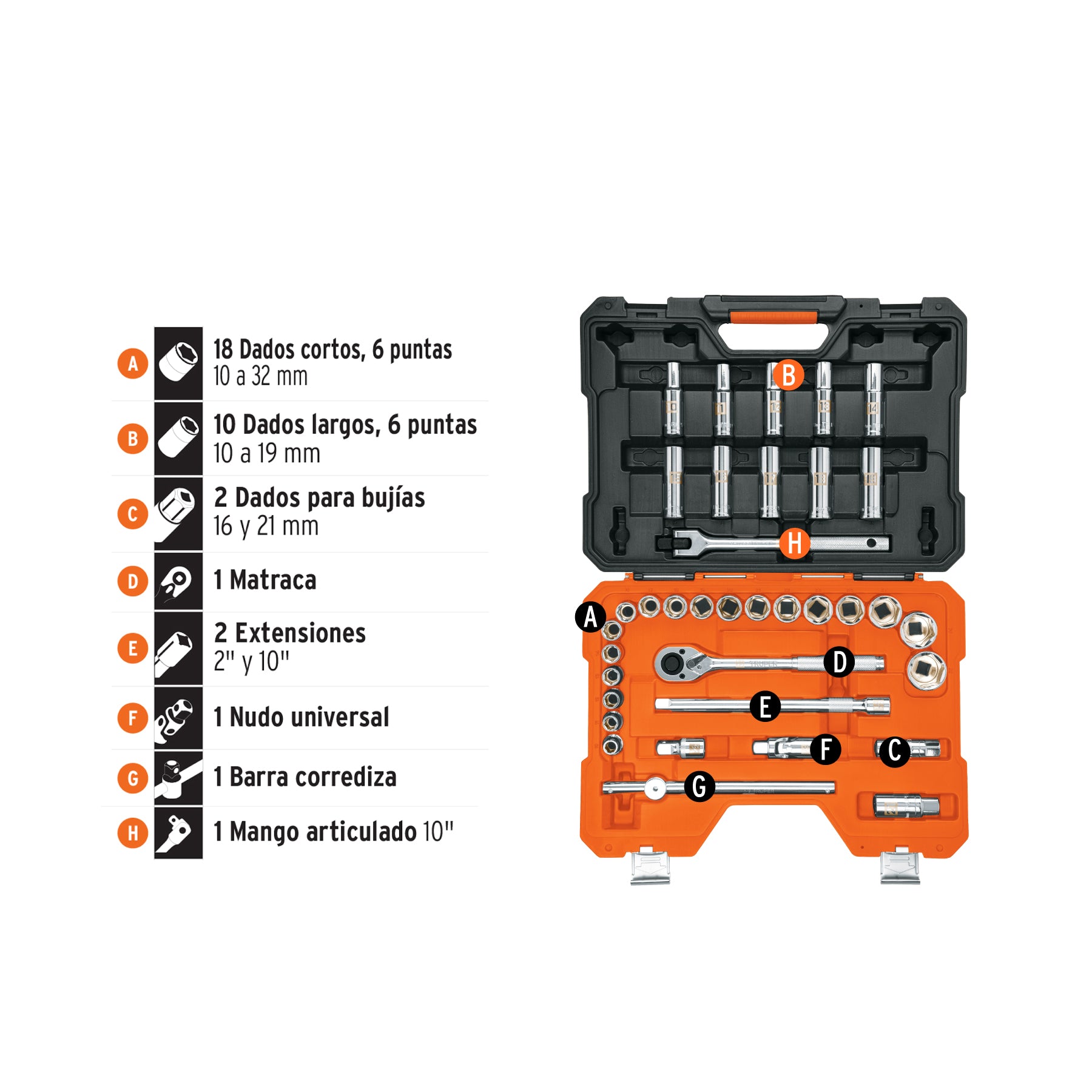 Juego de 36 herramientas cuadro 1/2" mm para mecánico