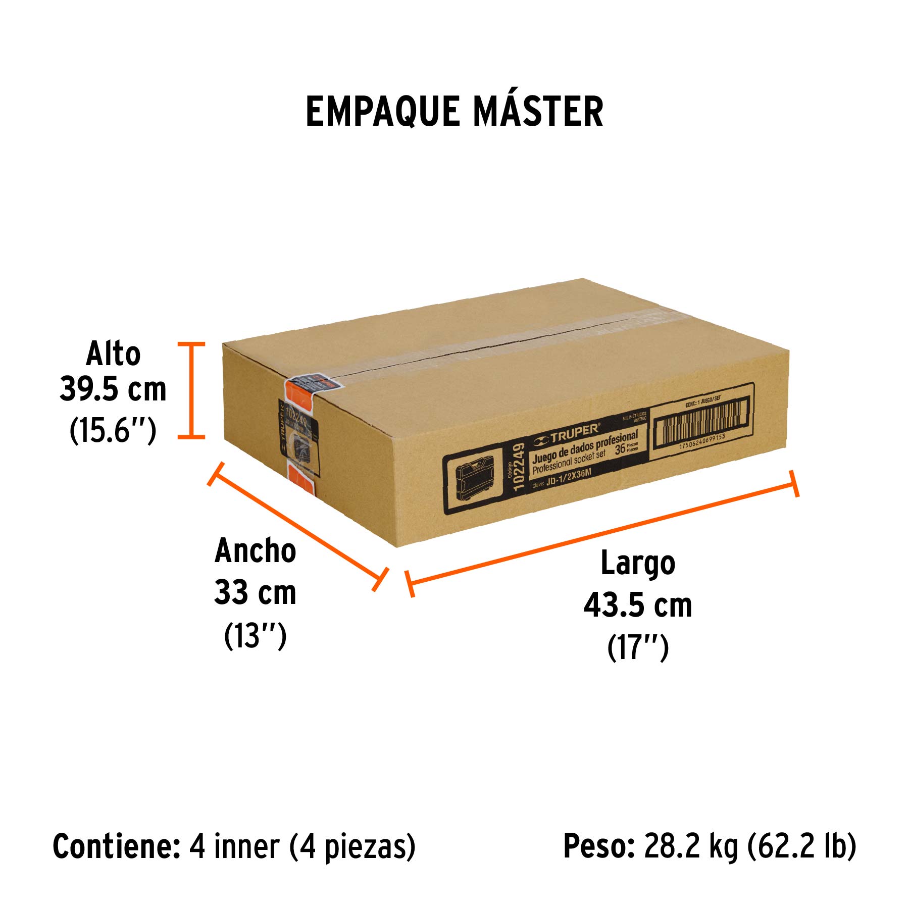 Juego de 36 herramientas cuadro 1/2" mm para mecánico - Empaque