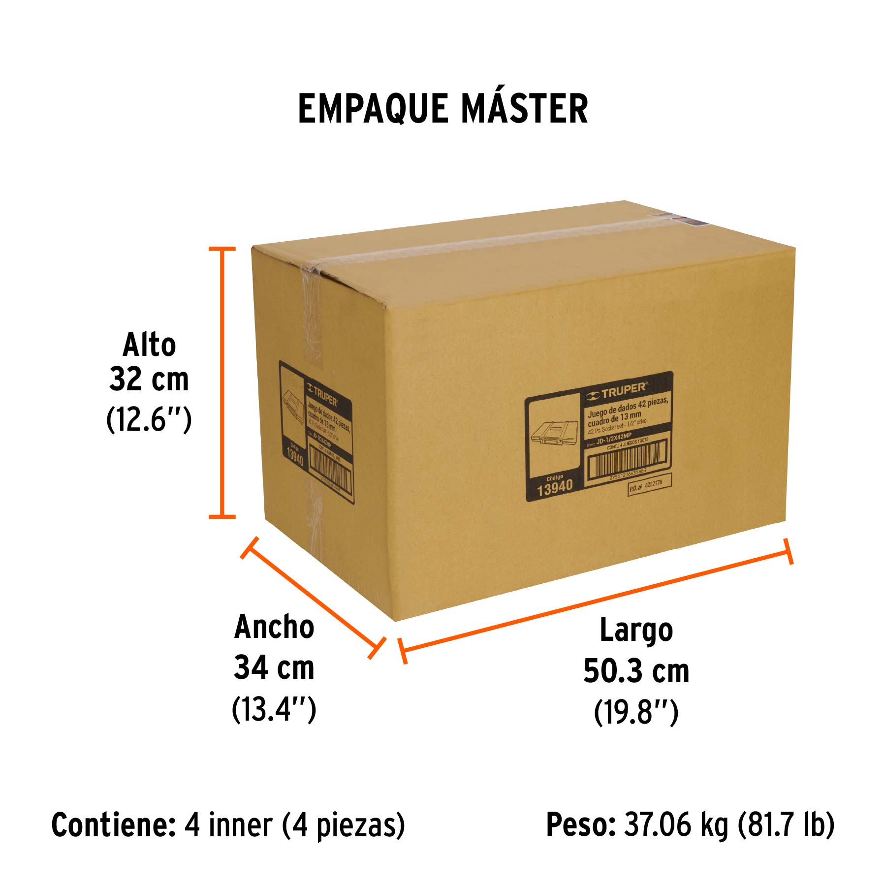 Juego de 42 herramientas cuadro 1/2" std y mm para mecánico - Empaque