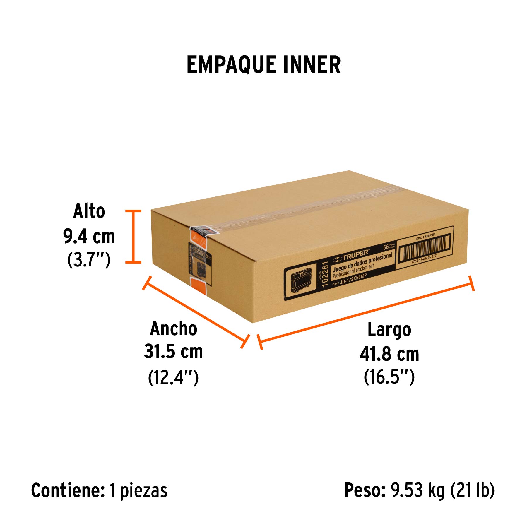 Juego de 56 herramientas cuadro 1/2" std y mm para mecánico - Empaque