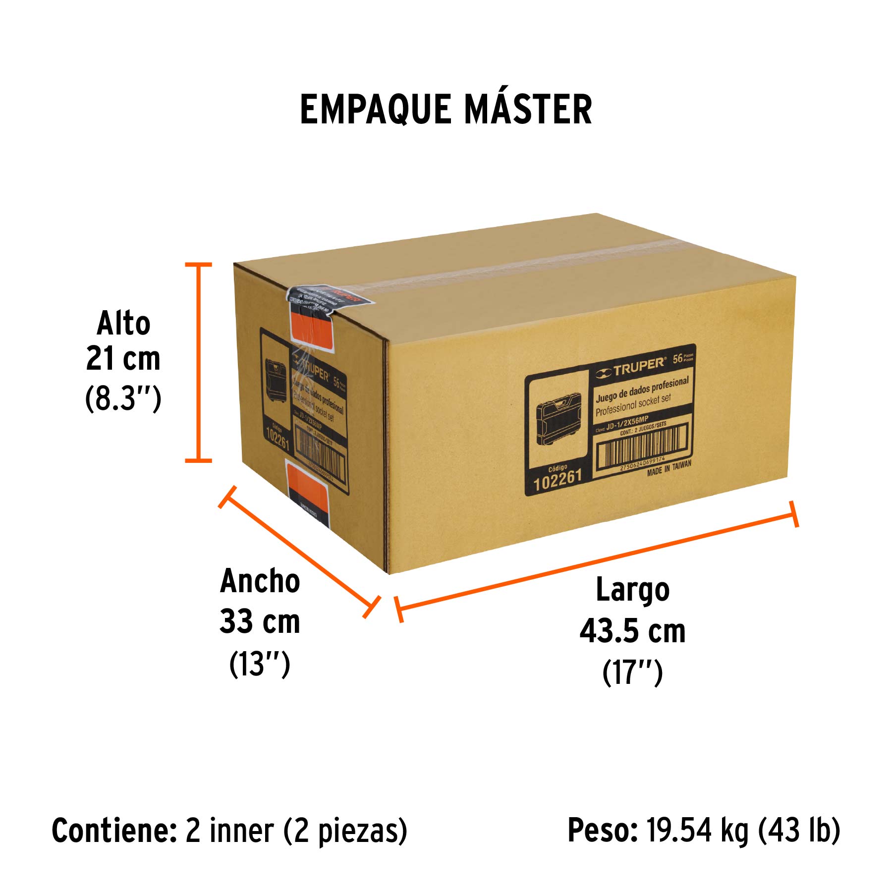 Juego de 56 herramientas cuadro 1/2" std y mm para mecánico - Empaque