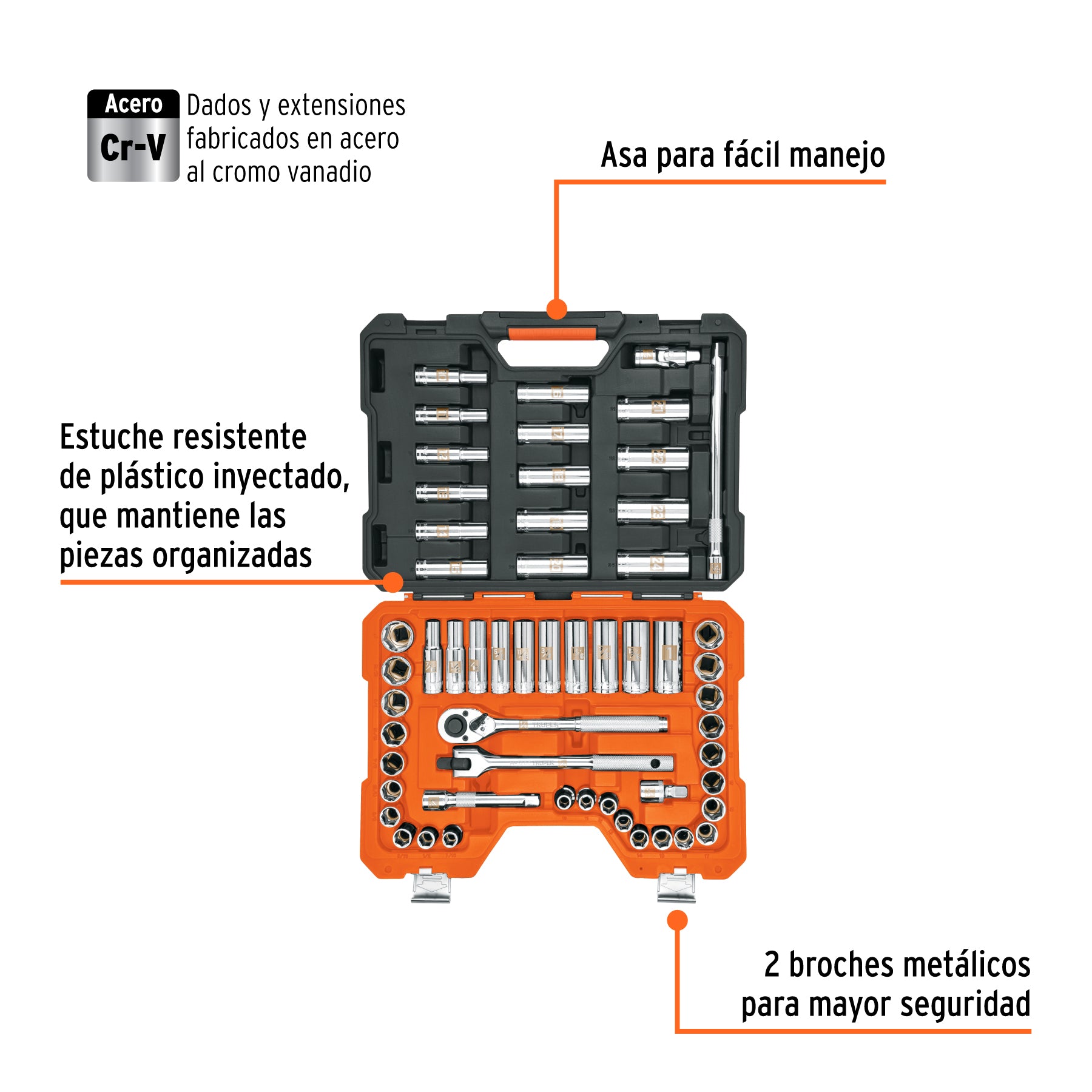 Juego de 56 herramientas cuadro 1/2" std y mm para mecánico