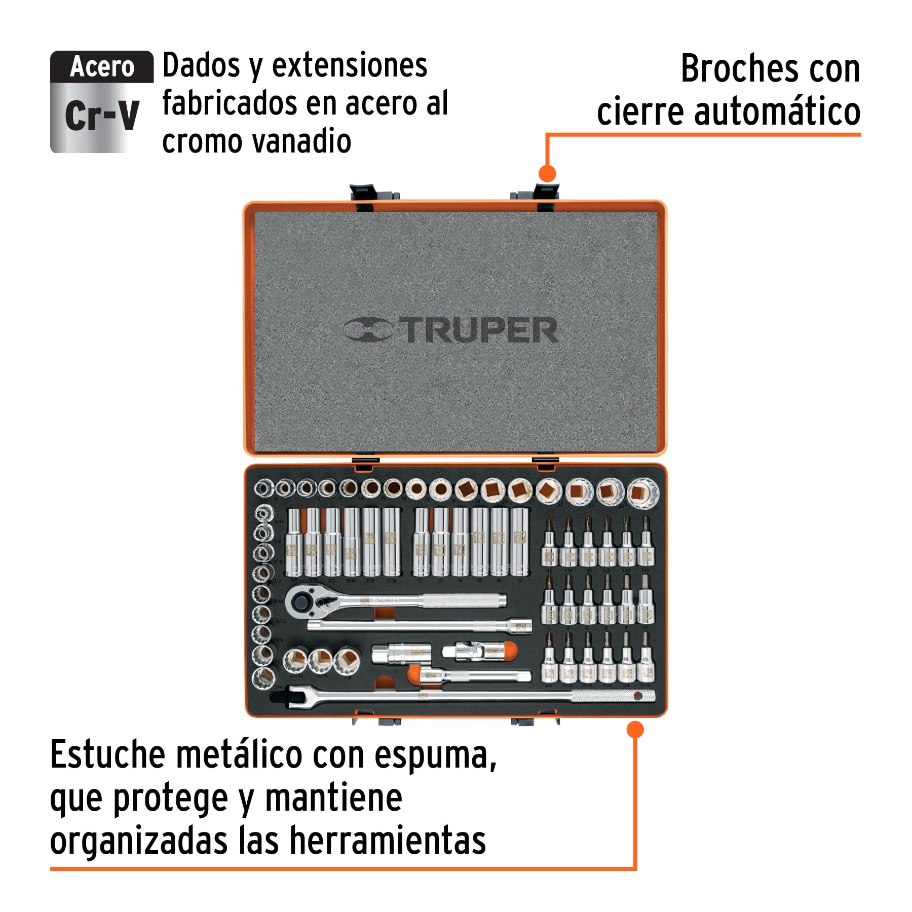 Juego de 64 herramientas cuadro 1/2" std y mm para mecánico