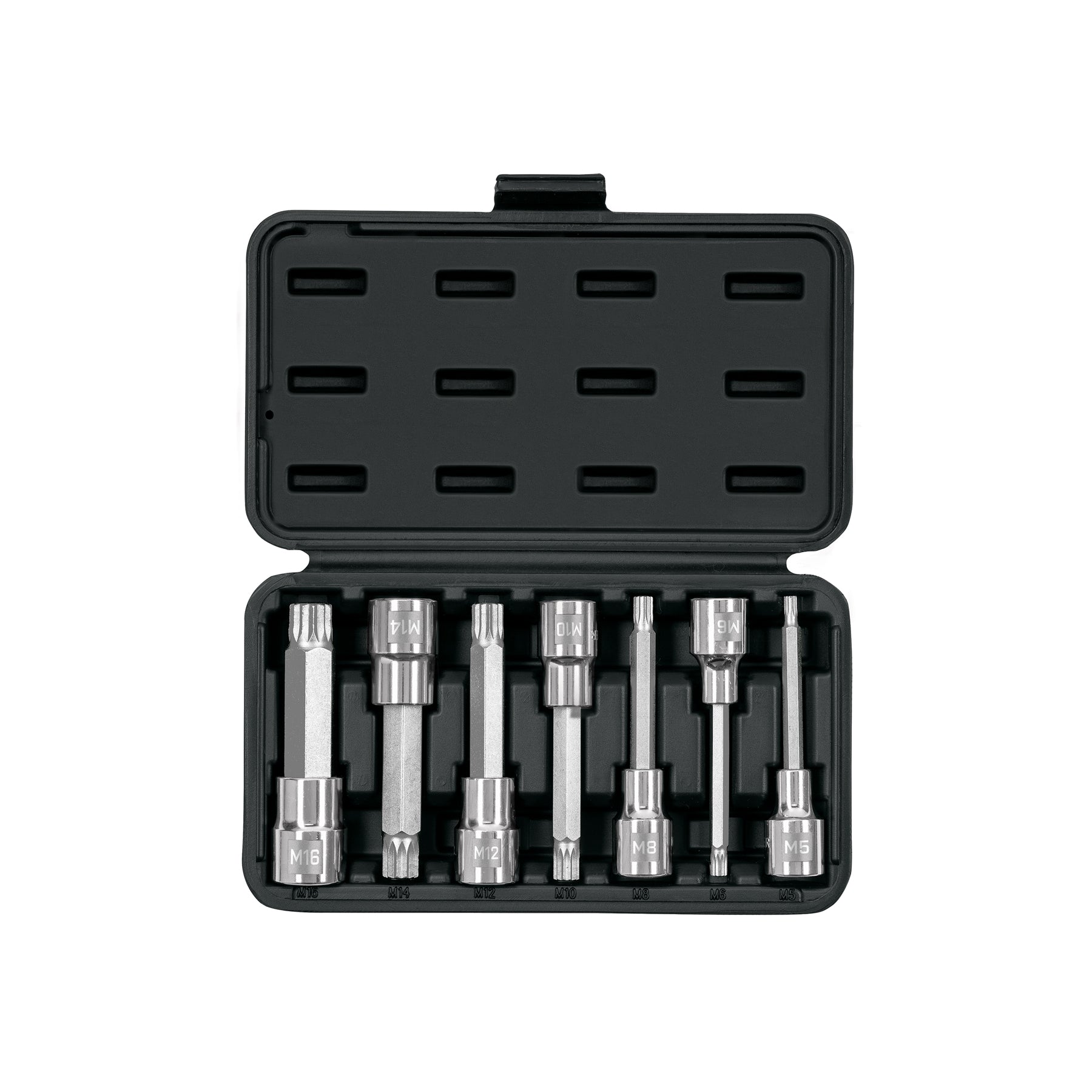 Juego de 7 dados cuadro 1/2" punta larga bristol, en estuche