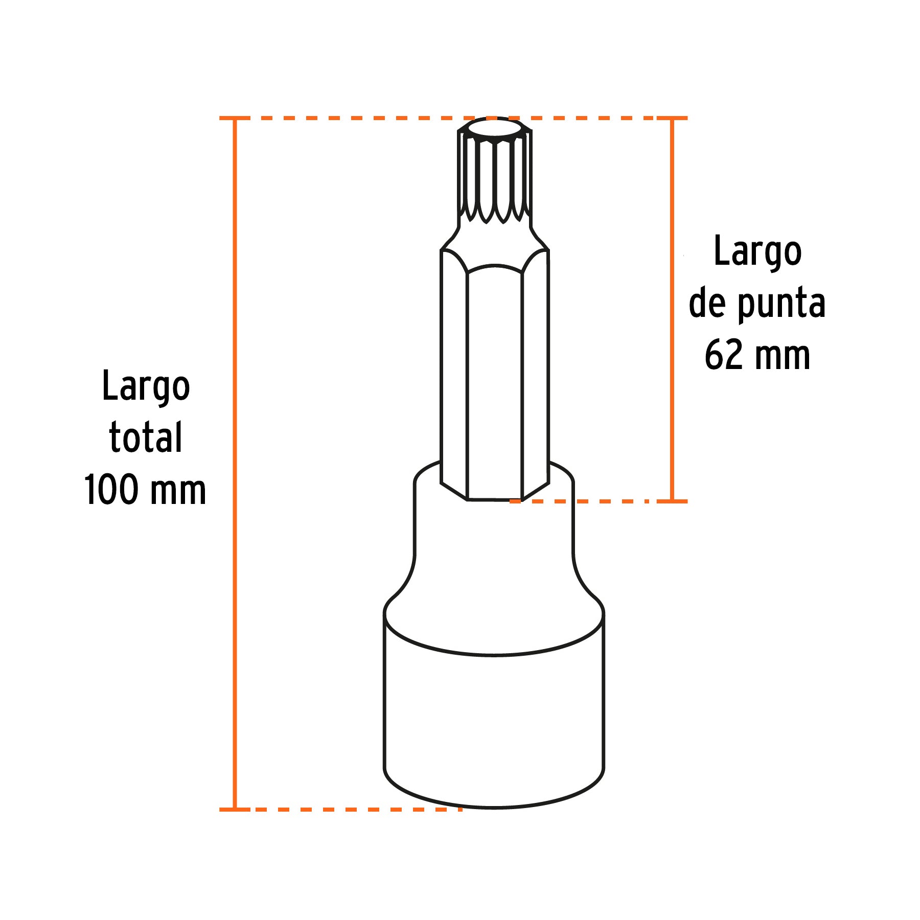 Juego de 7 dados cuadro 1/2" punta larga bristol, en estuche