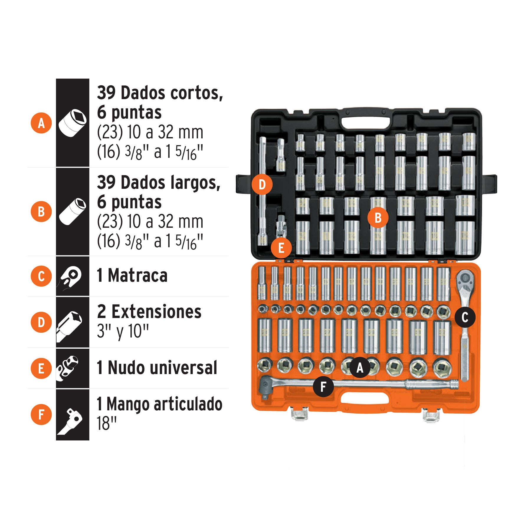 Juego de 83 herramientas cuadro 1/2" std y mm para mecánico