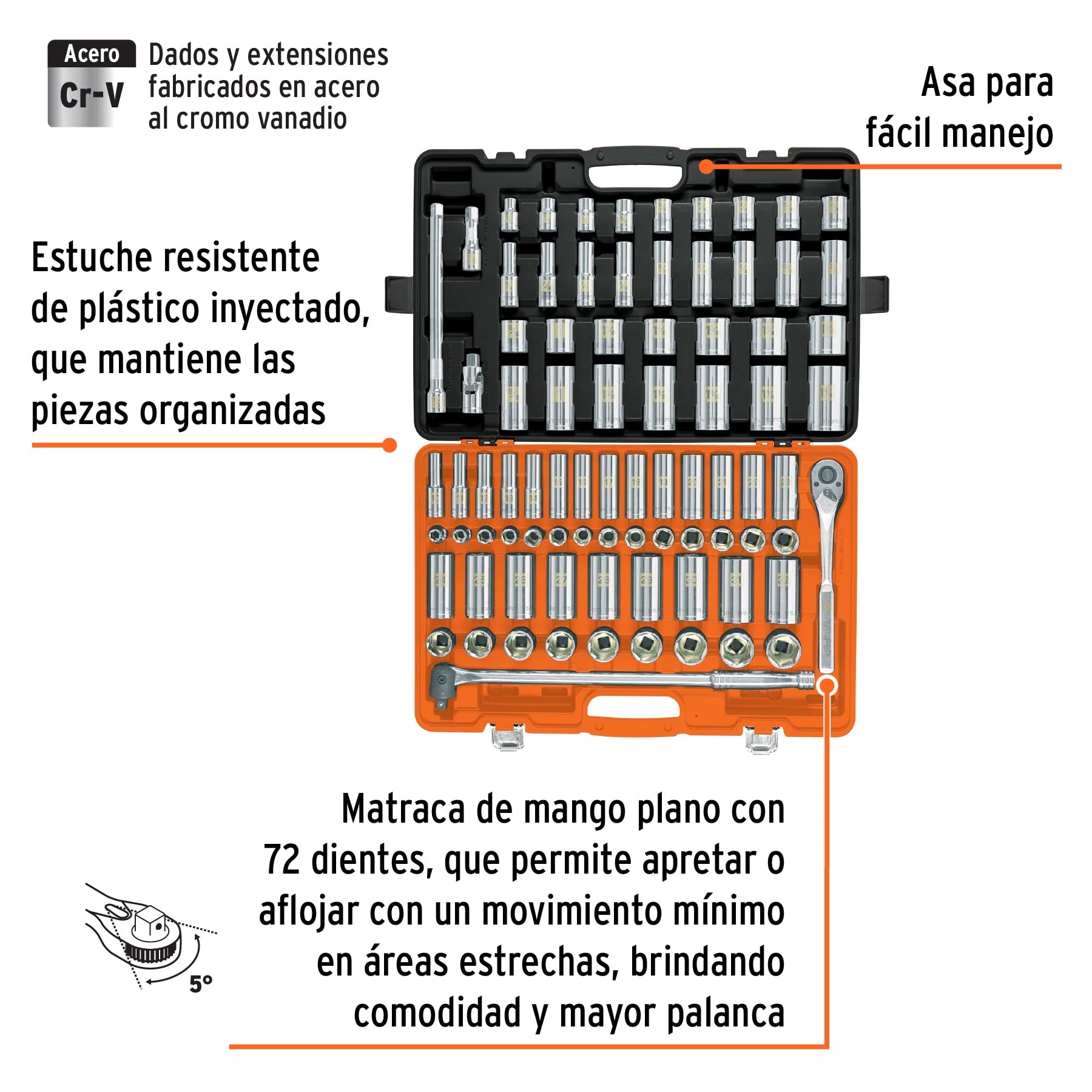 Juego de 83 herramientas cuadro 1/2" std y mm para mecánico