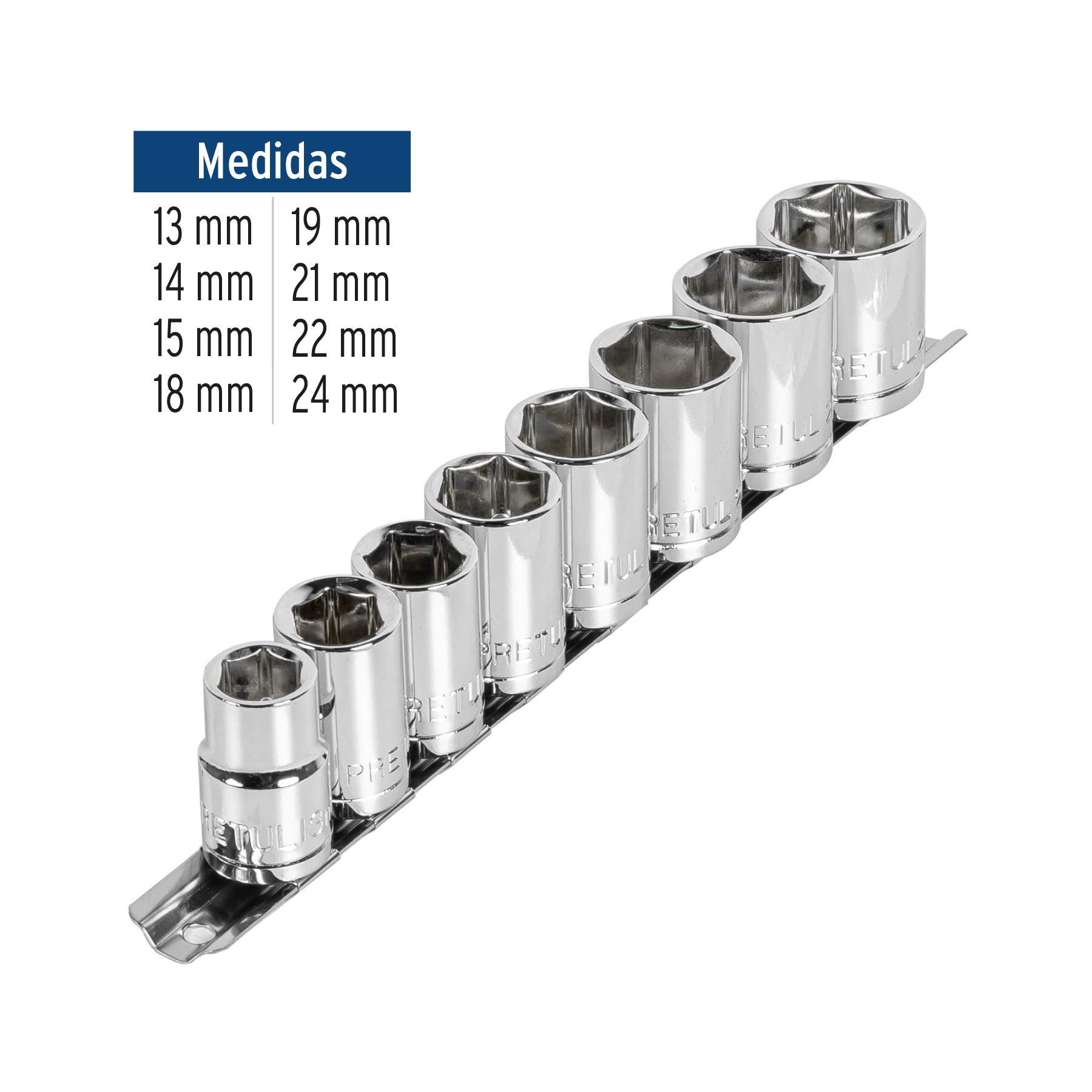 Juego de 8 dados cuadro 1/2" mm, PRETUL