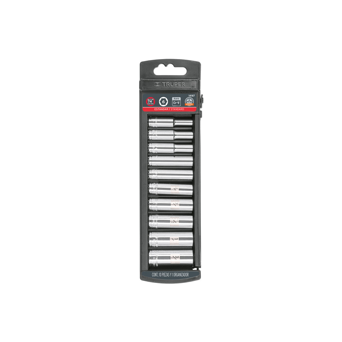 Juego de 10 dados largos cuadro 1/4" std, TRUPER