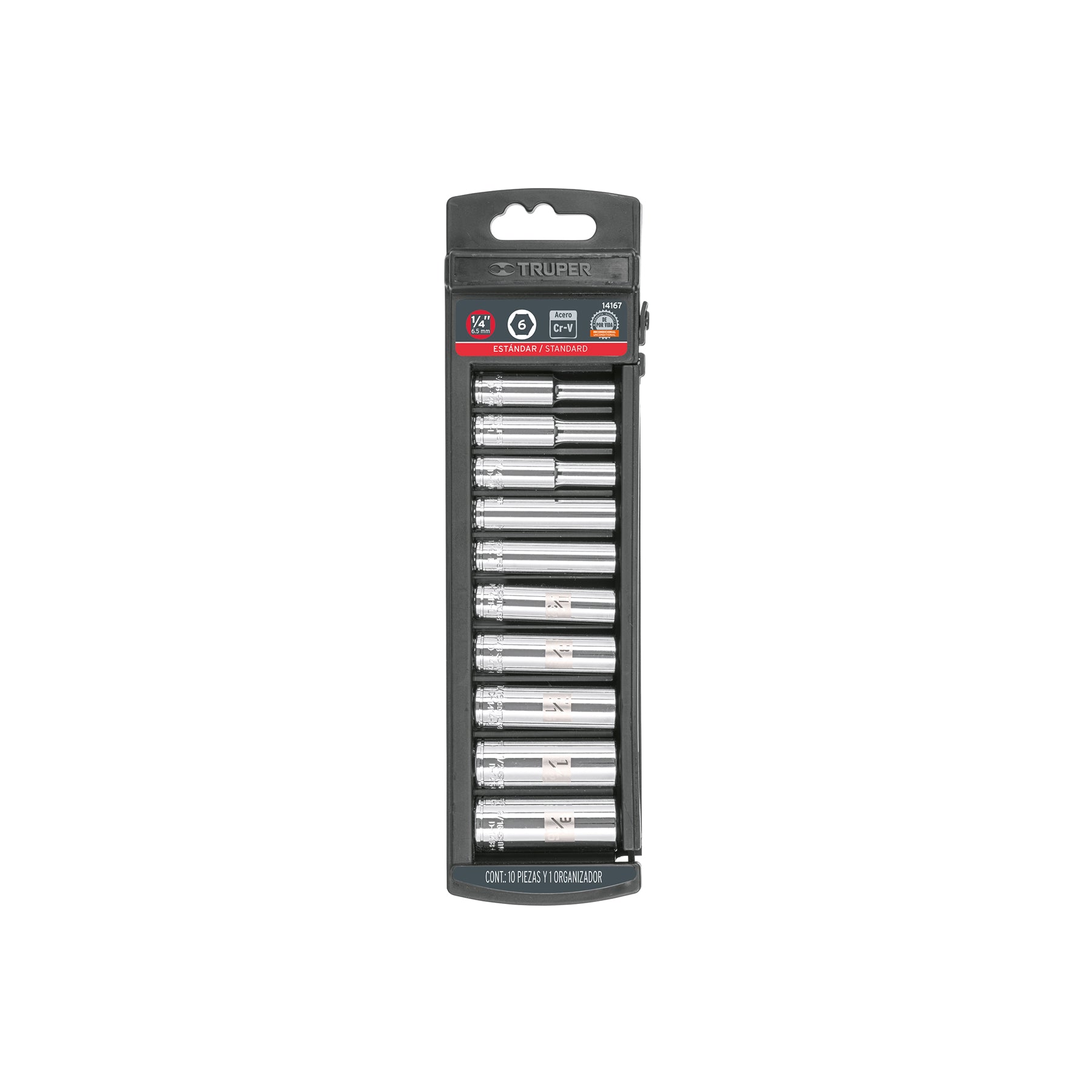 Juego de 10 dados largos cuadro 1/4" std, TRUPER