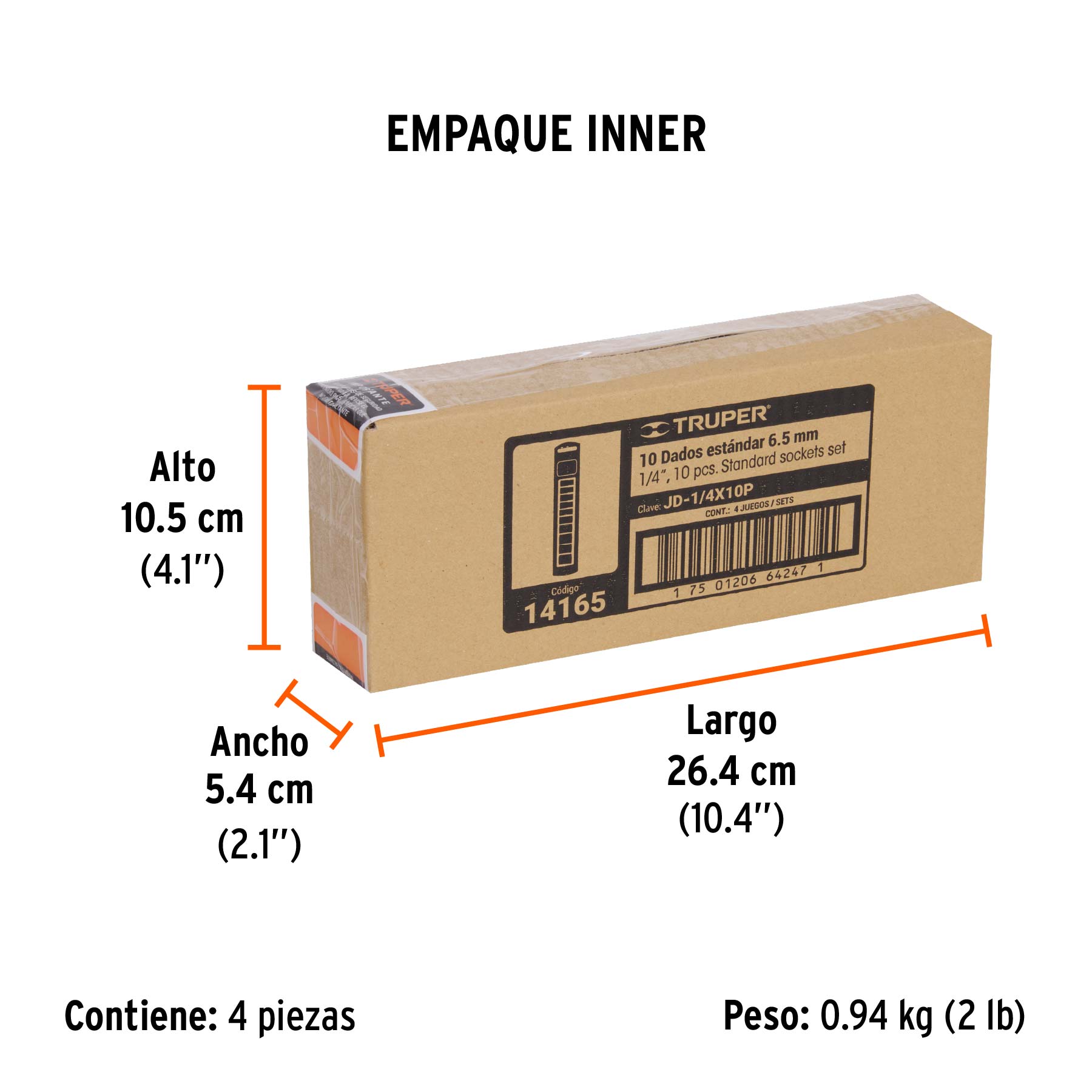 Juego de 10 dados cuadro 1/4" std, TRUPER - Empaque