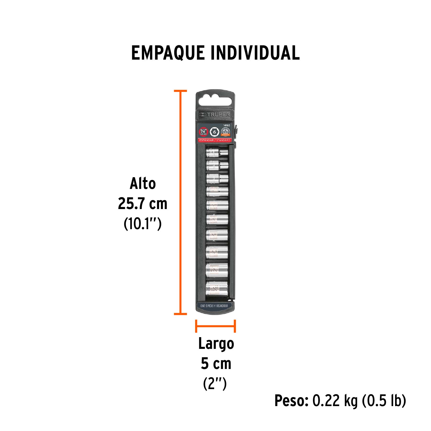 Juego de 10 dados cuadro 1/4" std, TRUPER - Empaque