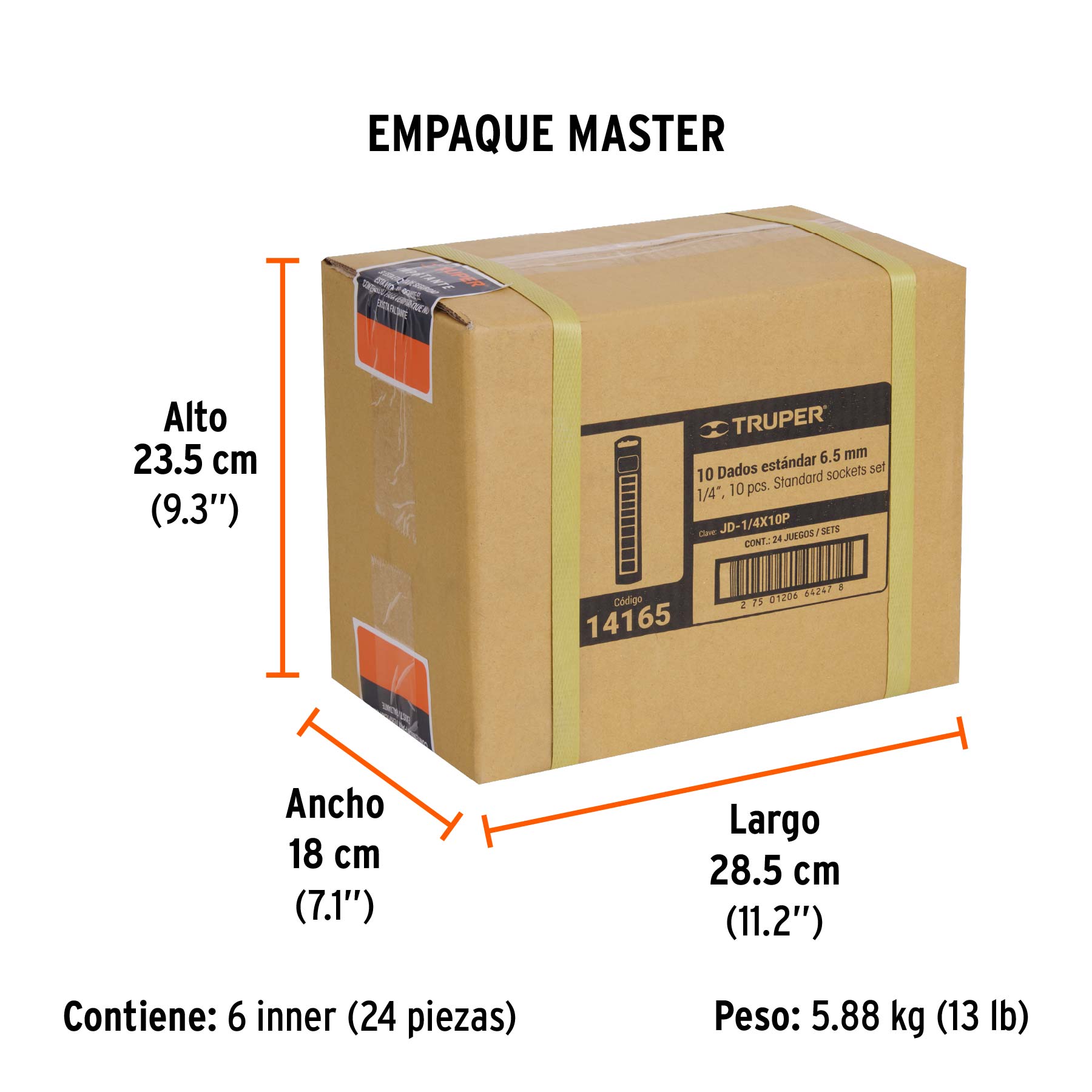 Juego de 10 dados cuadro 1/4" std, TRUPER - Empaque