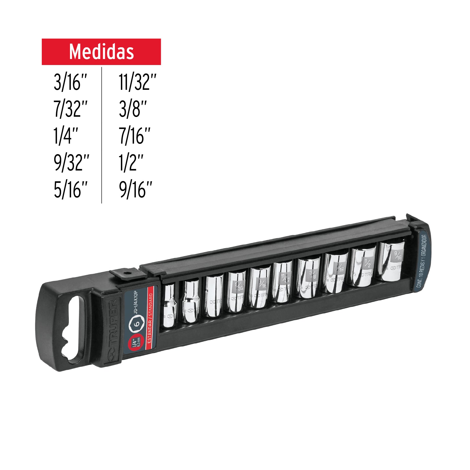 Juego de 10 dados cuadro 1/4" std, TRUPER