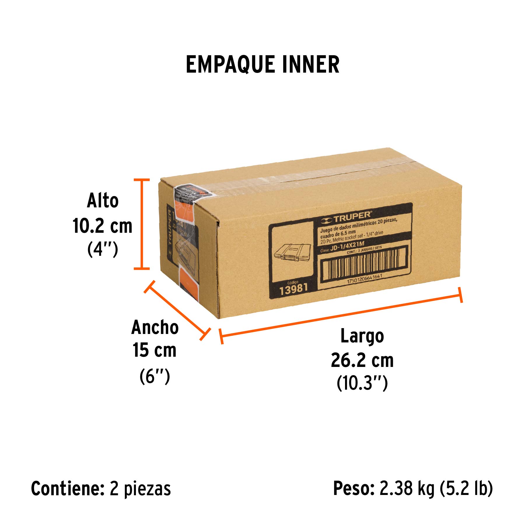 Juego de 20 herramientas cuadro 1/4" mm para mecánico - Empaque
