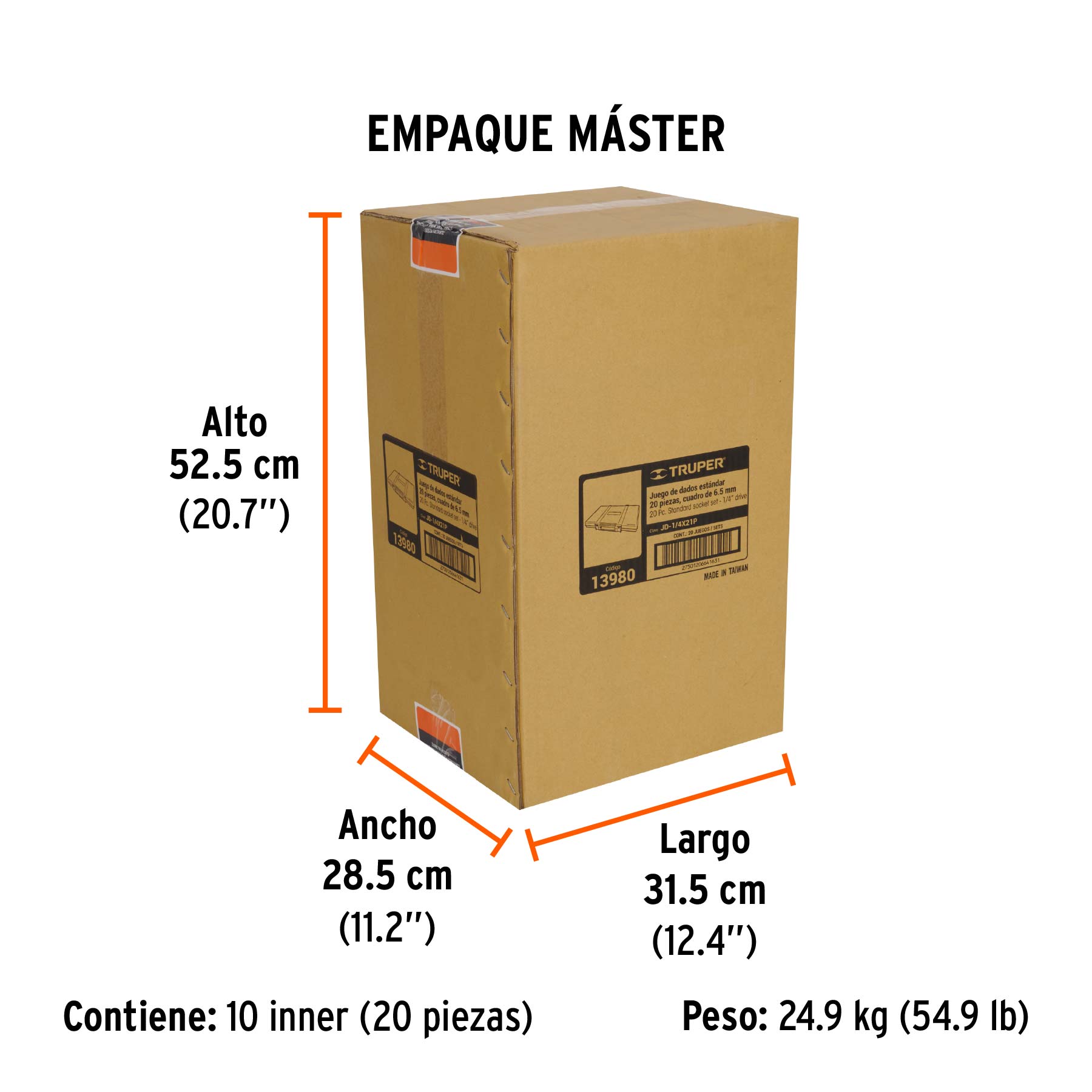 Juego de 20 herramientas cuadro 1/4" std para mecánico - Empaque