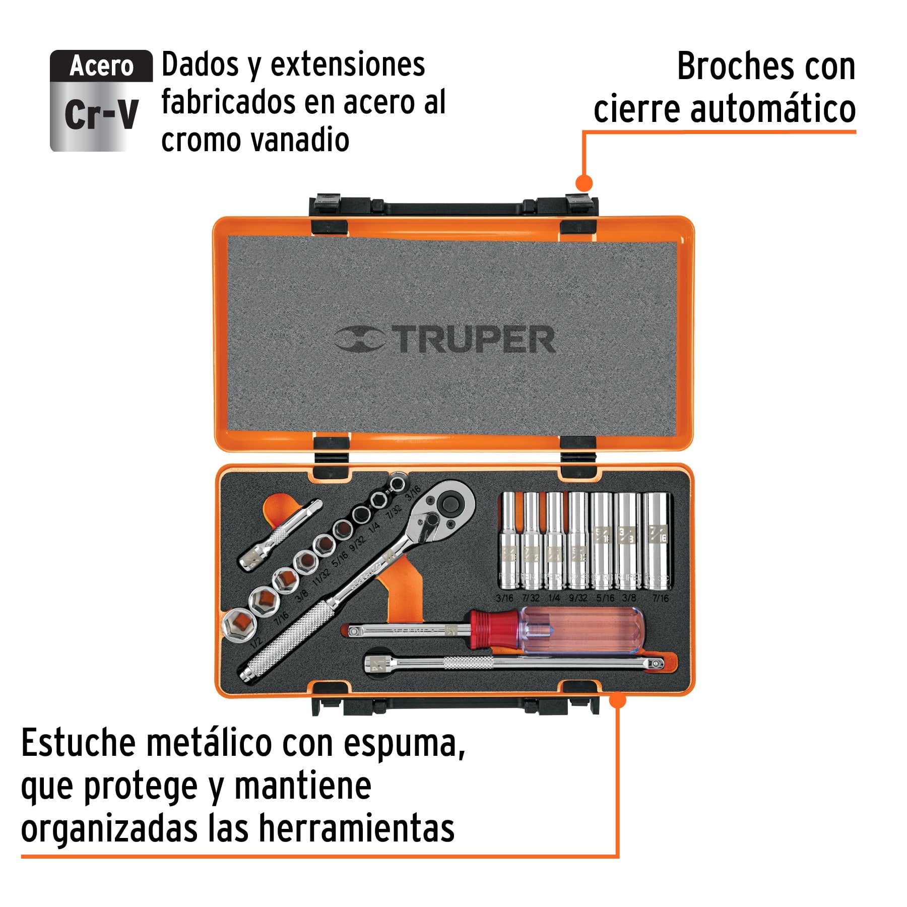 Juego de 20 herramientas cuadro 1/4" std para mecánico