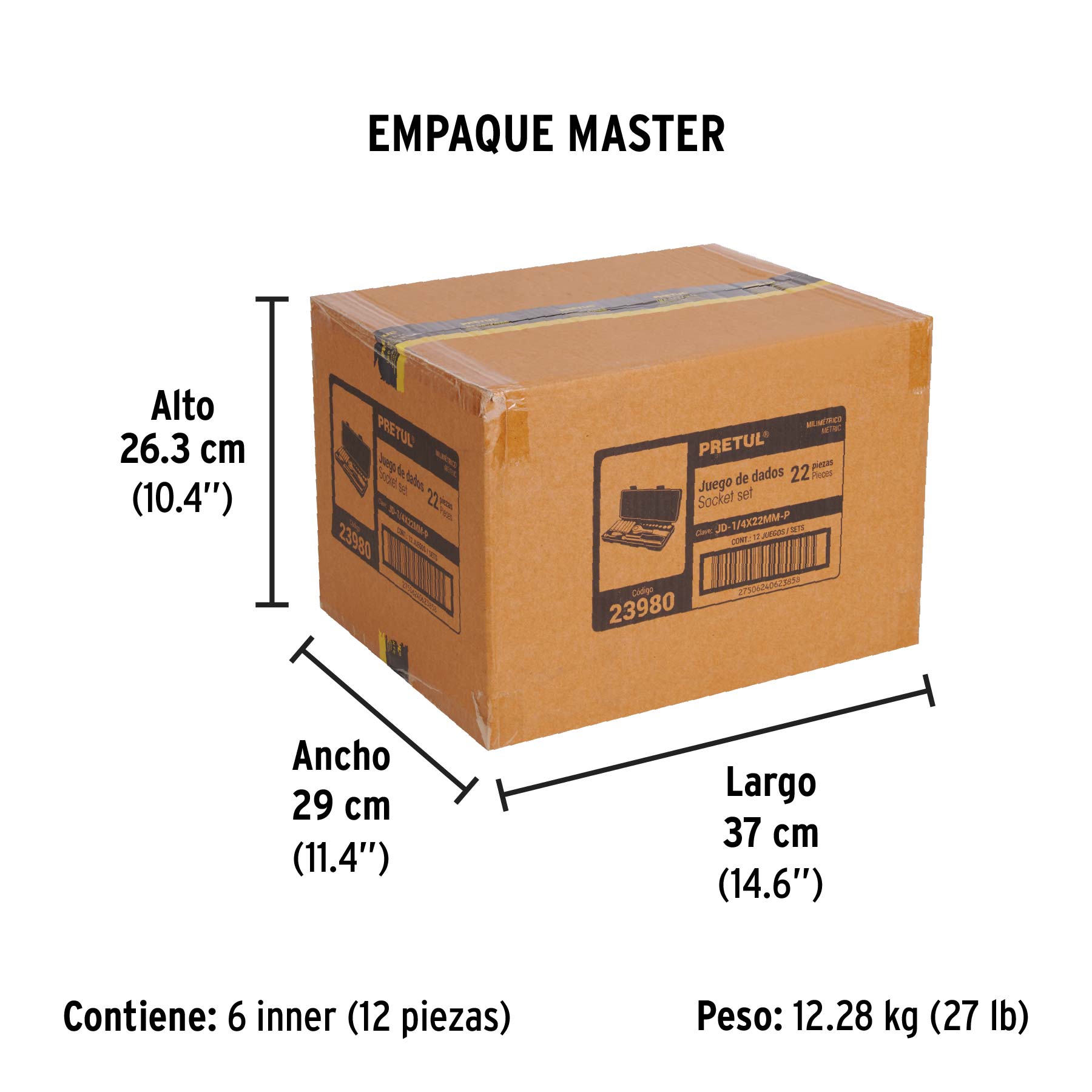 Juego de 22 herramientas 1/4" mm para mecánico, PRETUL - Empaque