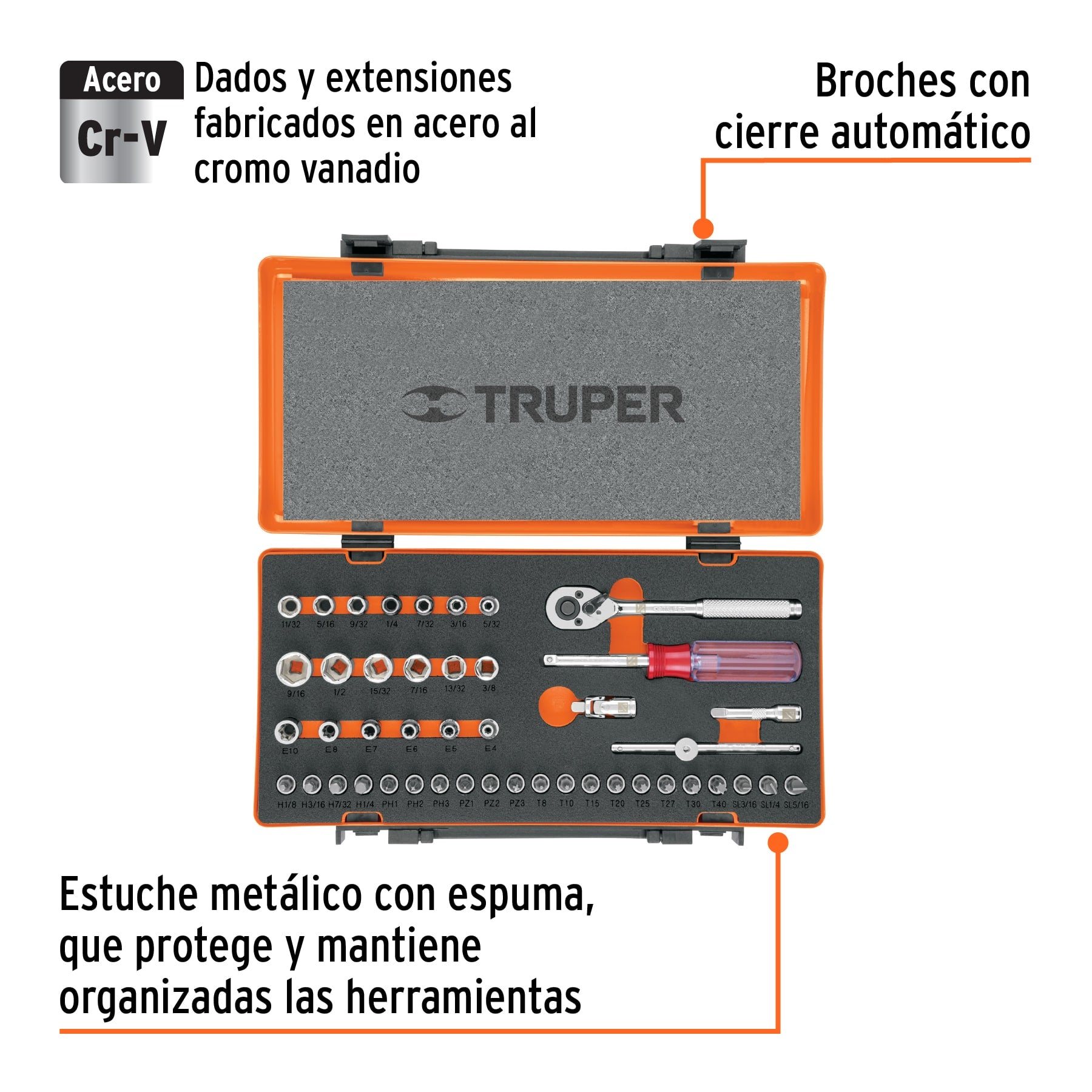 Juego de 45 herramientas cuadro 1/4" std para mecánico