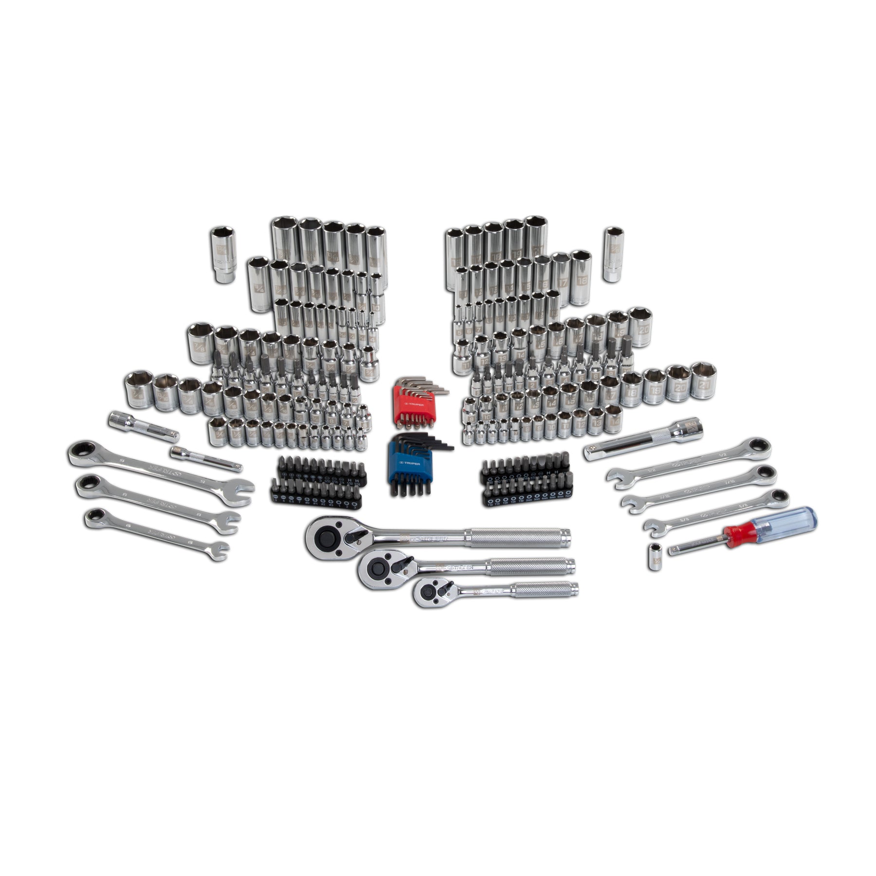 Juego 217 herramientas 1/4", 3/8" y 1/2" std y mm p/mecánico
