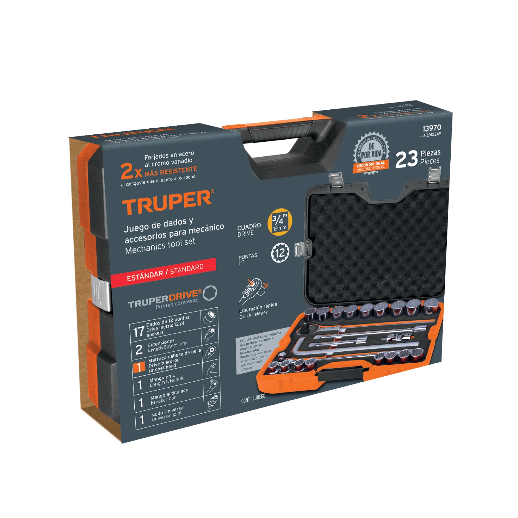 Juego de 23 herramientas cuadro 3/4" std para mecánico