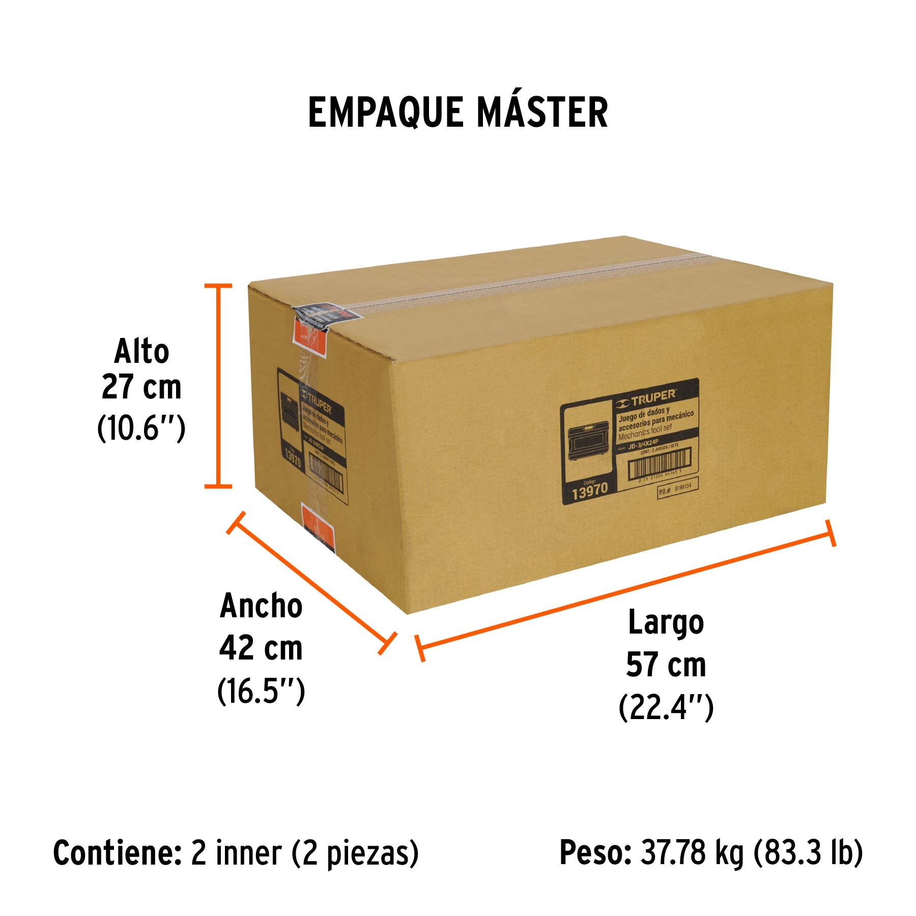 Juego de 23 herramientas cuadro 3/4" std para mecánico - Empaque