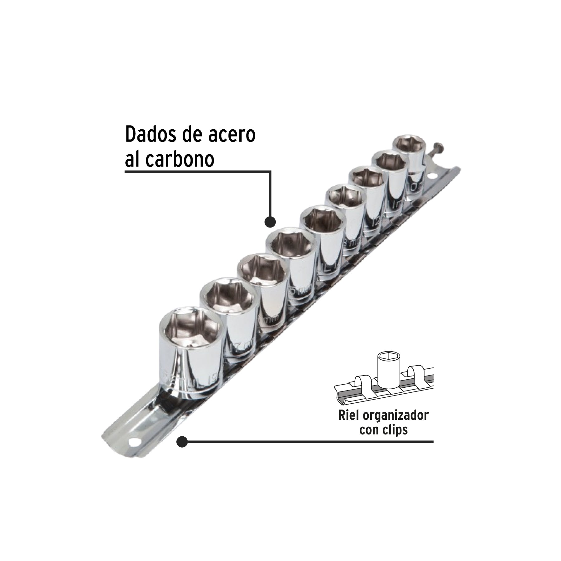 Juego de 9 dados cuadro 3/8" mm, PRETUL
