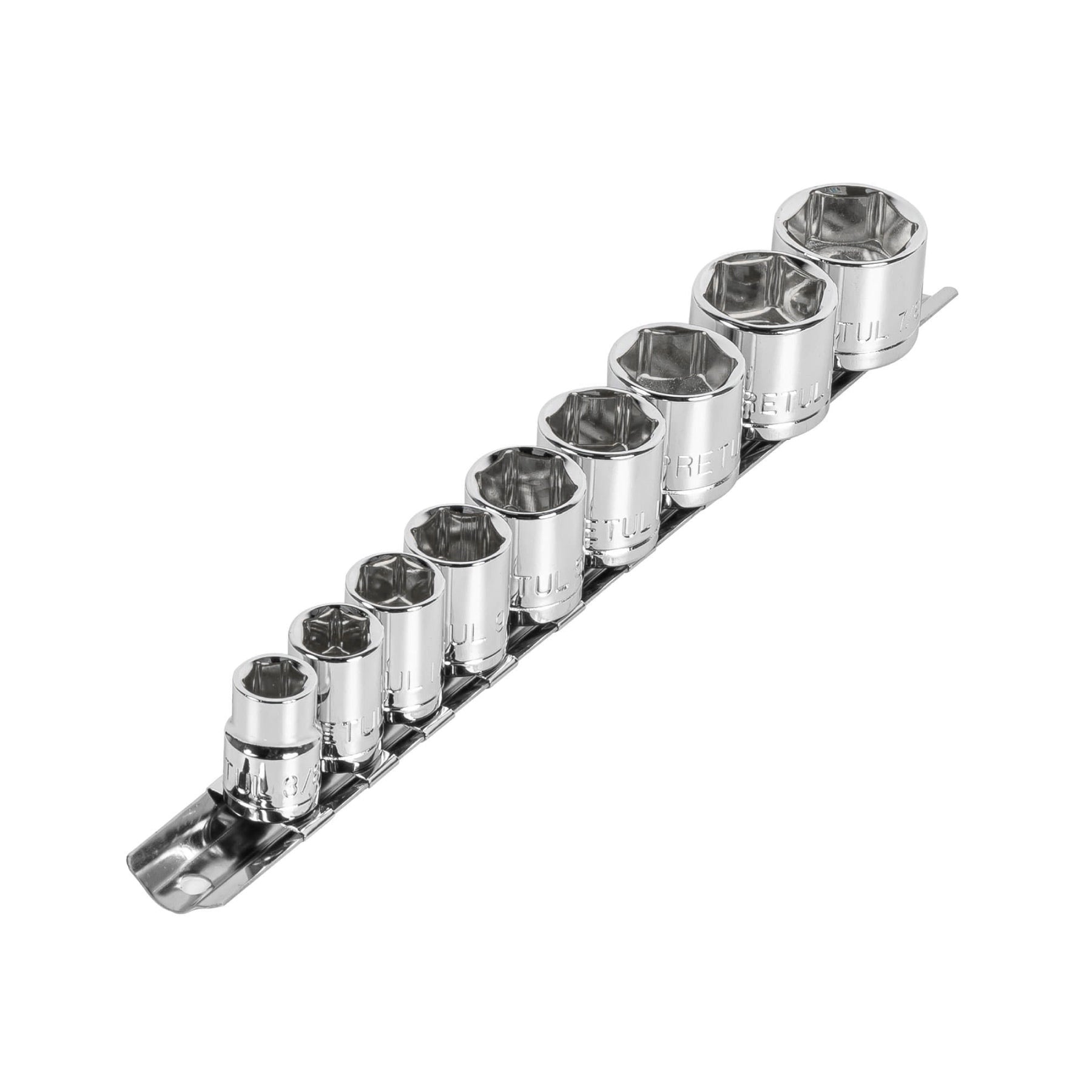 Juego de 9 dados cuadro 3/8" std, PRETUL