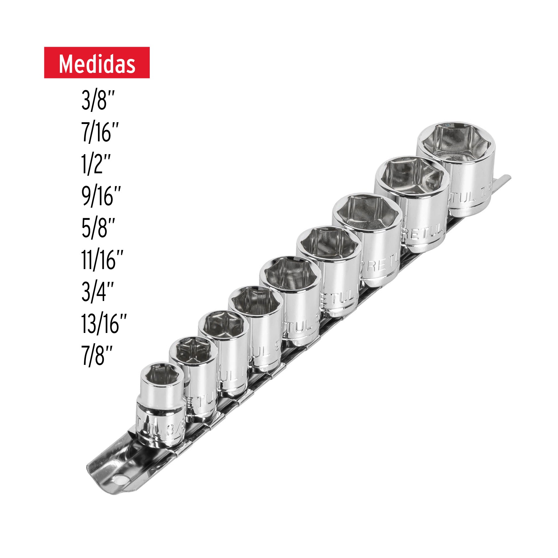 Juego de 9 dados cuadro 3/8" std, PRETUL