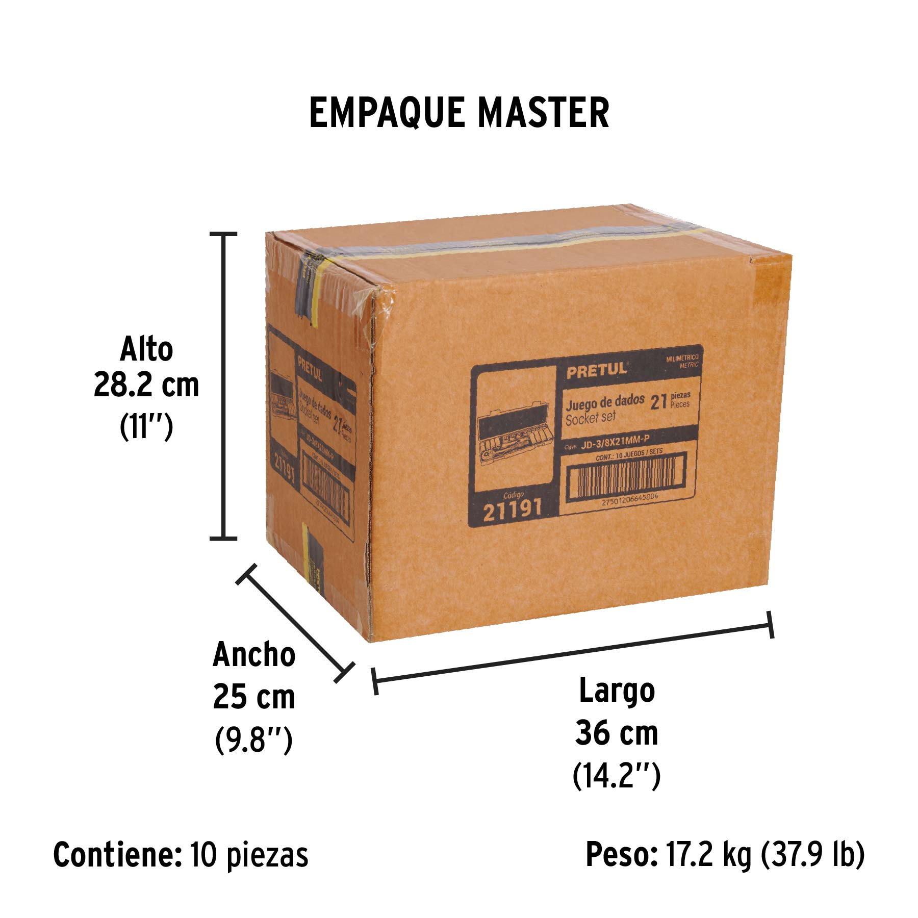 Juego de 21 herramientas 3/8" mm para mecánico, PRETUL - Empaque