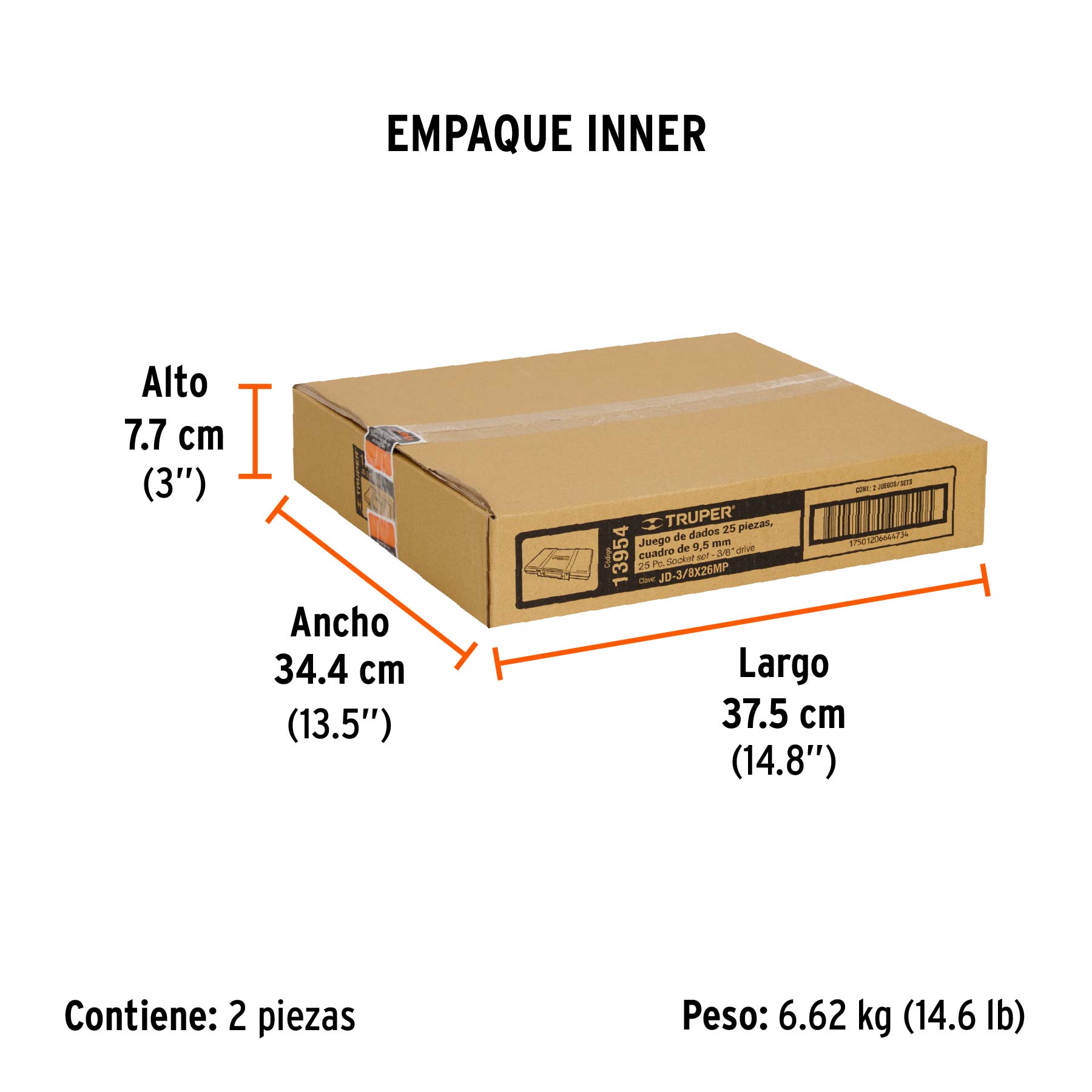 Juego de 25 herramientas cuadro 3/8" std y mm para mecánico - Empaque