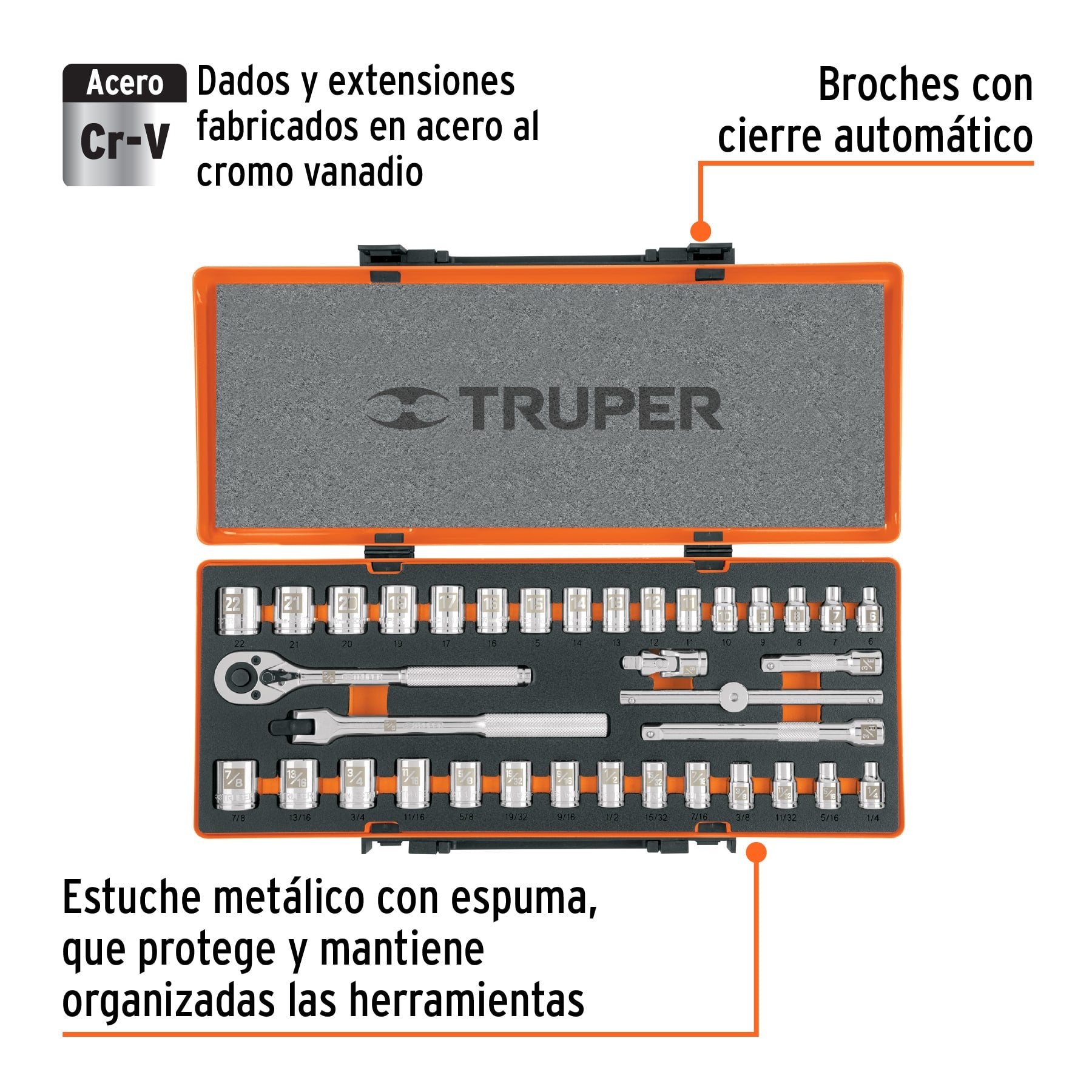 Juego de 36 herramientas cuadro 3/8" std y mm para mecánico