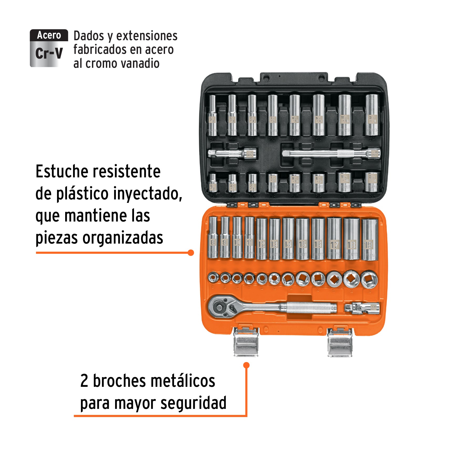 Juego de 45 herramientas cuadro 3/8" std y mm para mecánico