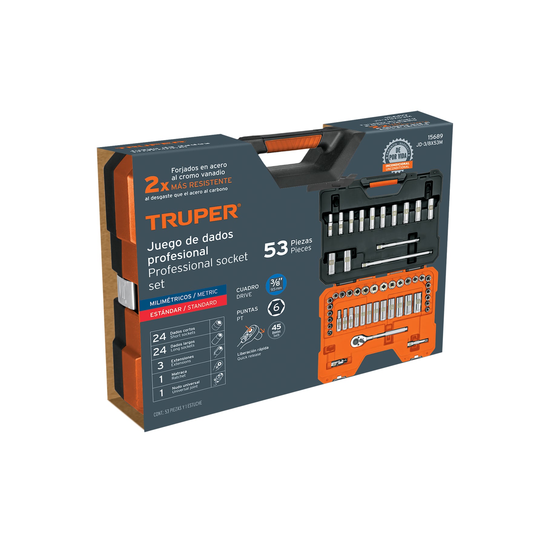 Juego de 53 herramientas cuadro 3/8" mm para mecánico