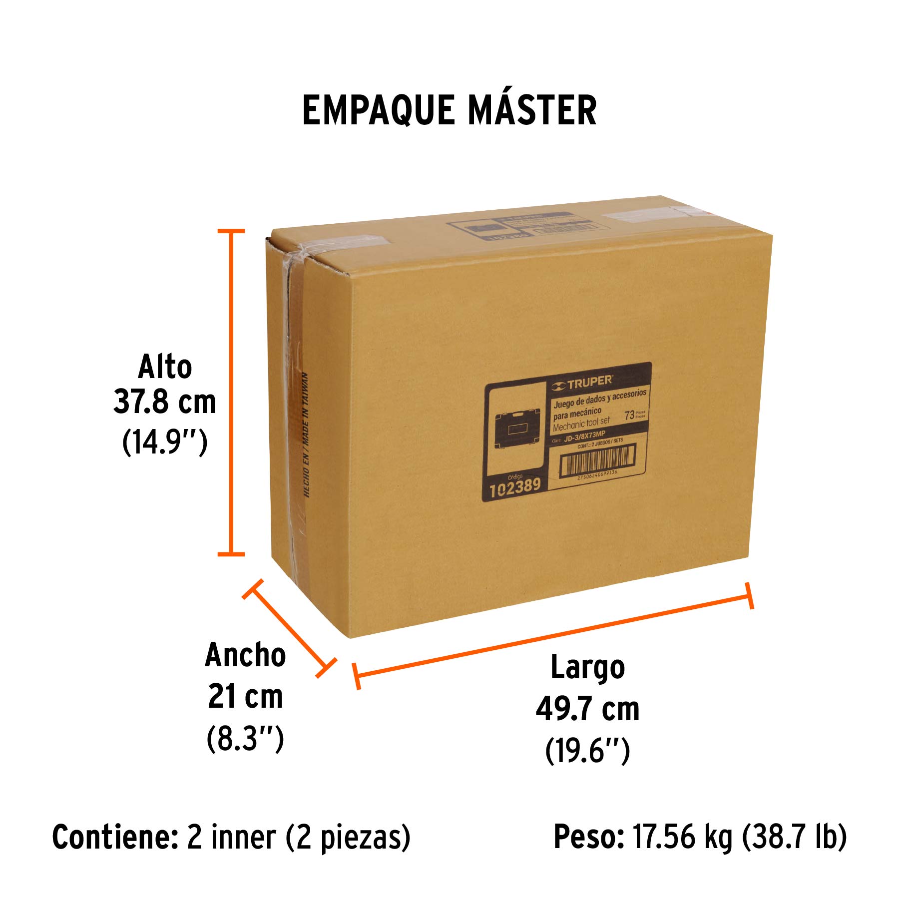 Juego de 73 herramientas cuadro 3/8" std y mm para mecánico - Empaque