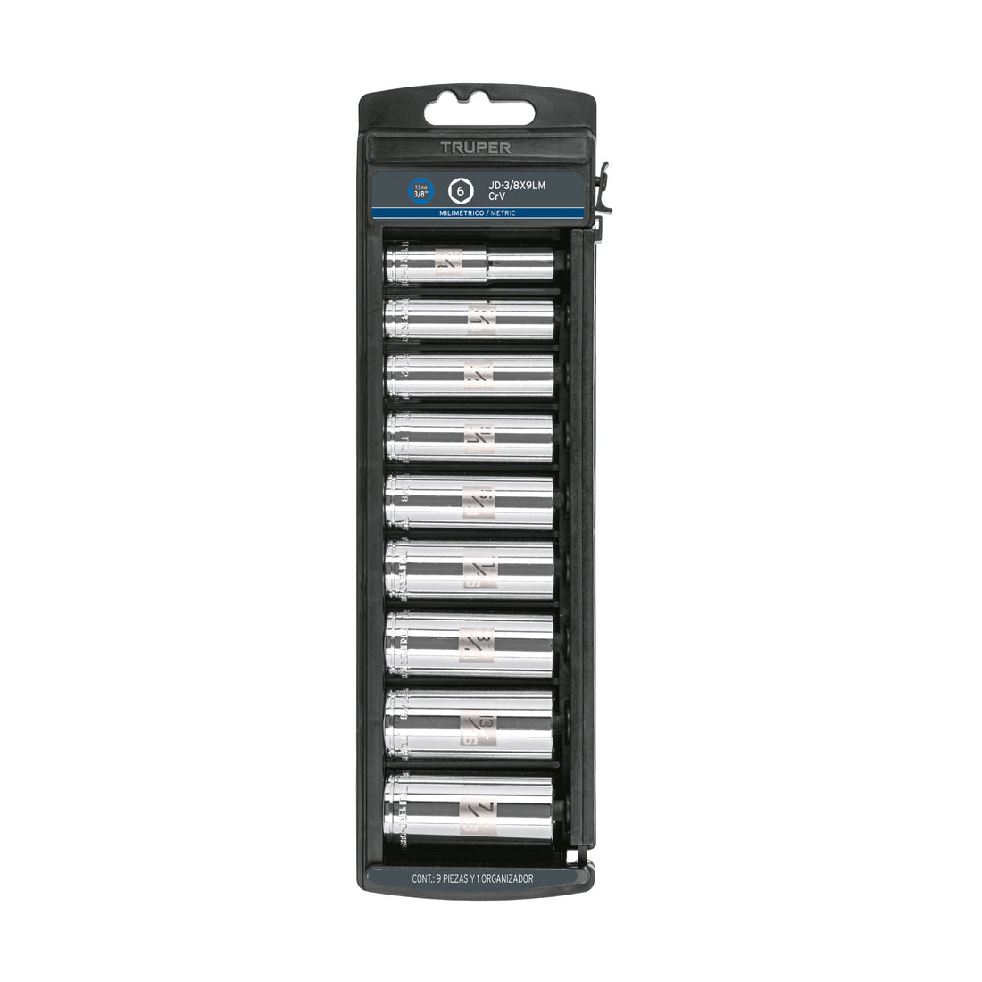 Juego de 9 dados largos cuadro 3/8" mm, TRUPER