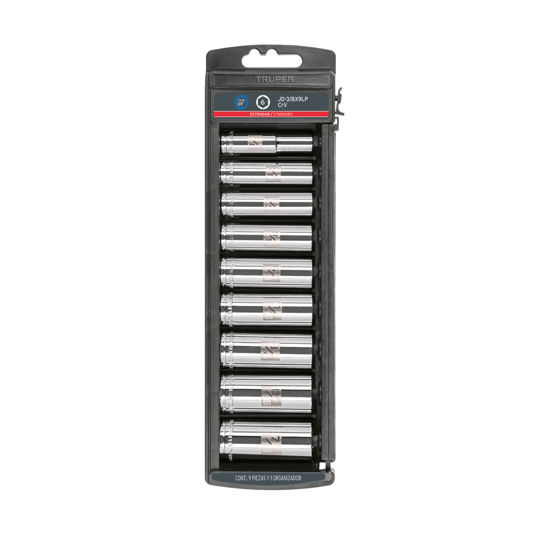 Juego de 9 dados largos cuadro 3/8" std, TRUPER