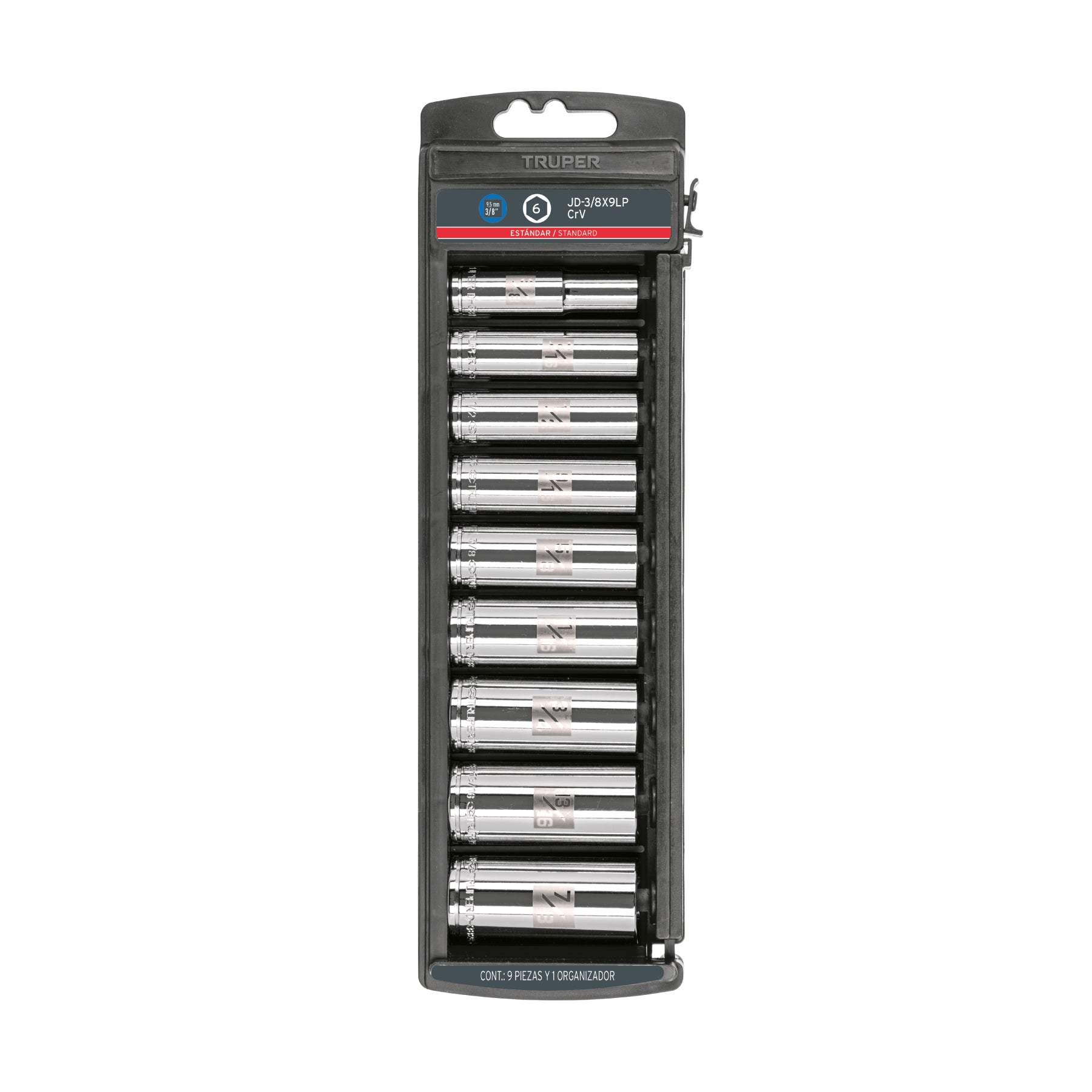 Juego de 9 dados largos cuadro 3/8" std, TRUPER