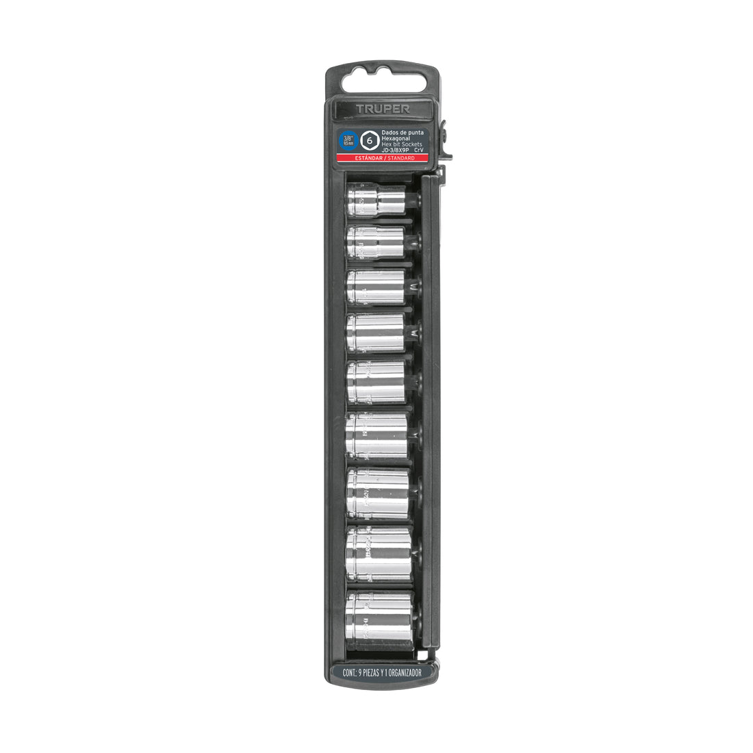 Juego de 9 dados cuadro 3/8" std, TRUPER