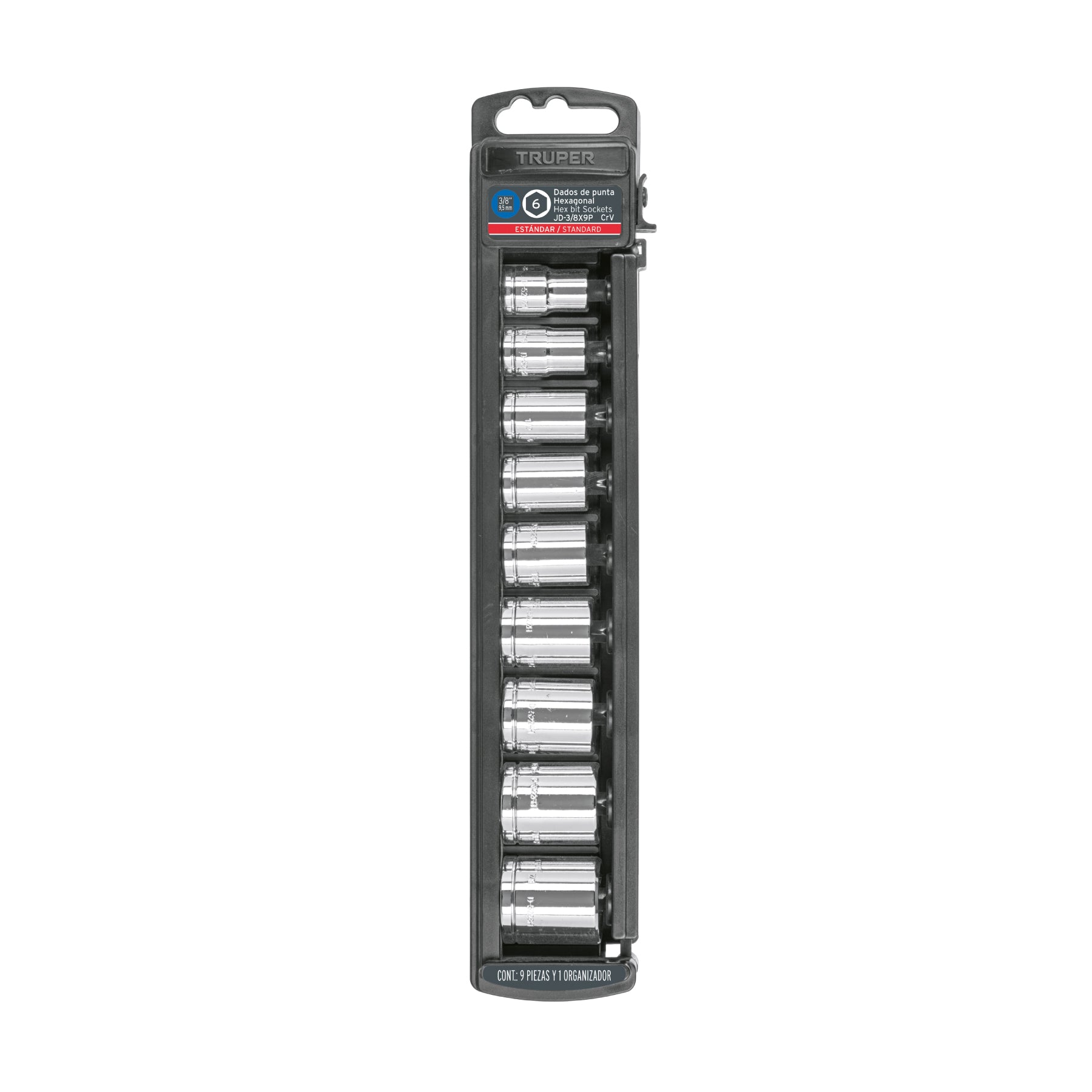 Juego de 9 dados cuadro 3/8" std, TRUPER