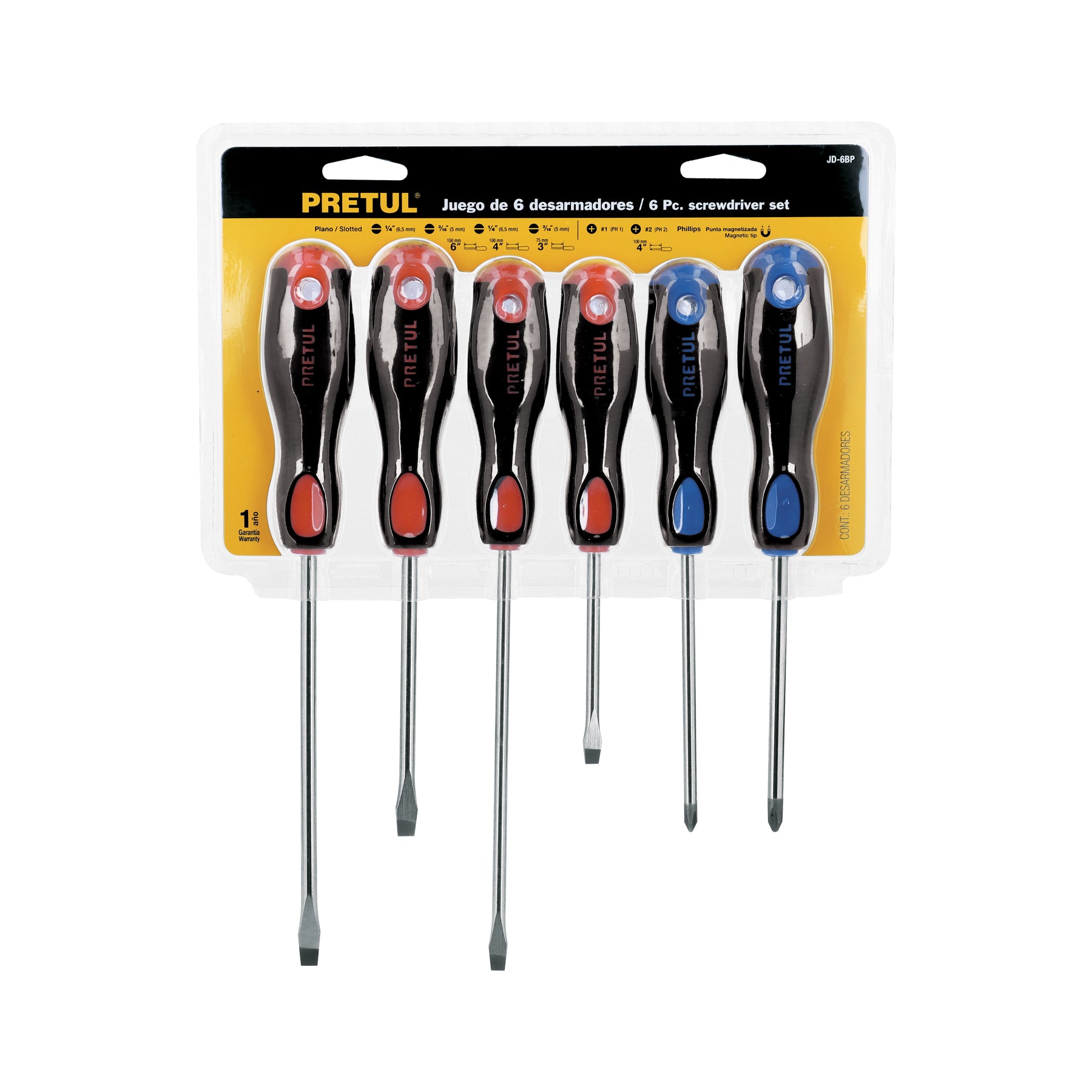 Juego de 6 desarmadores mango Comfort Grip, PRETUL