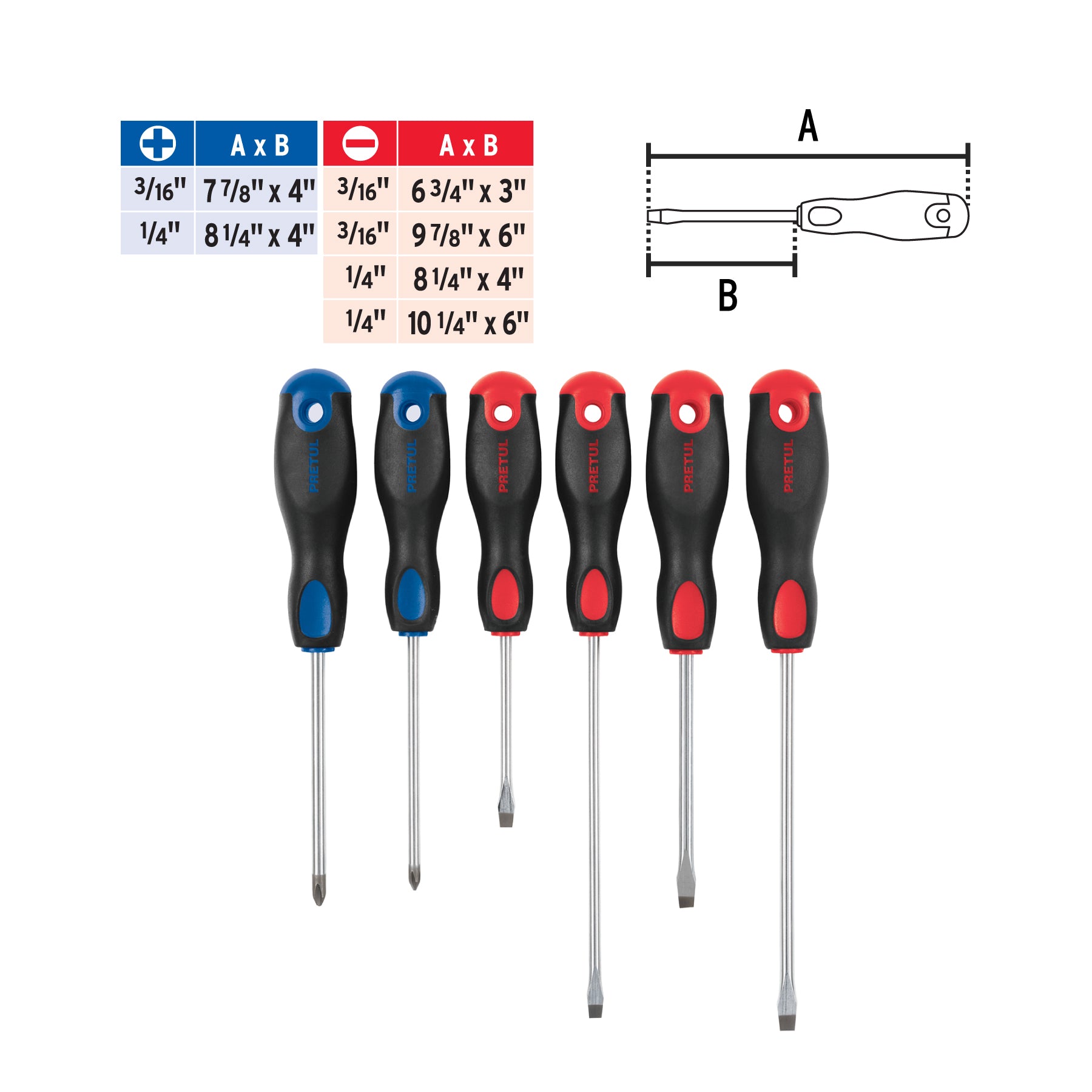Juego de 6 desarmadores mango Comfort Grip, PRETUL