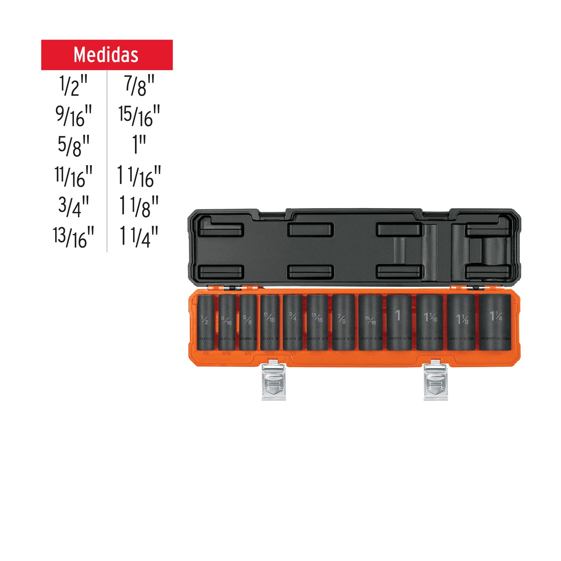 Juego de 12 dados largos cuadro 1/2" de impacto 6 puntas std