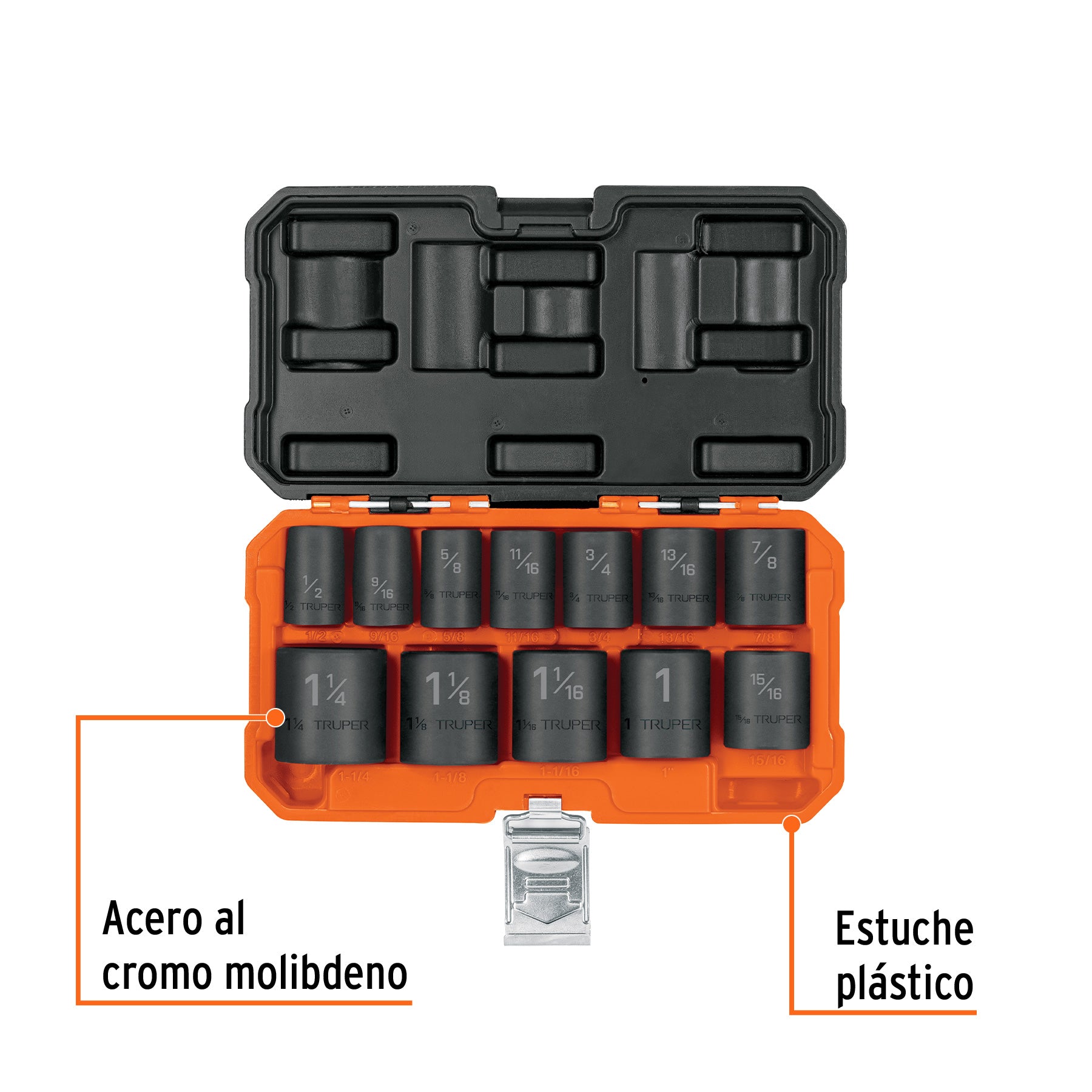 Juego de 12 dados cuadro 1/2" de impacto 6 puntas std