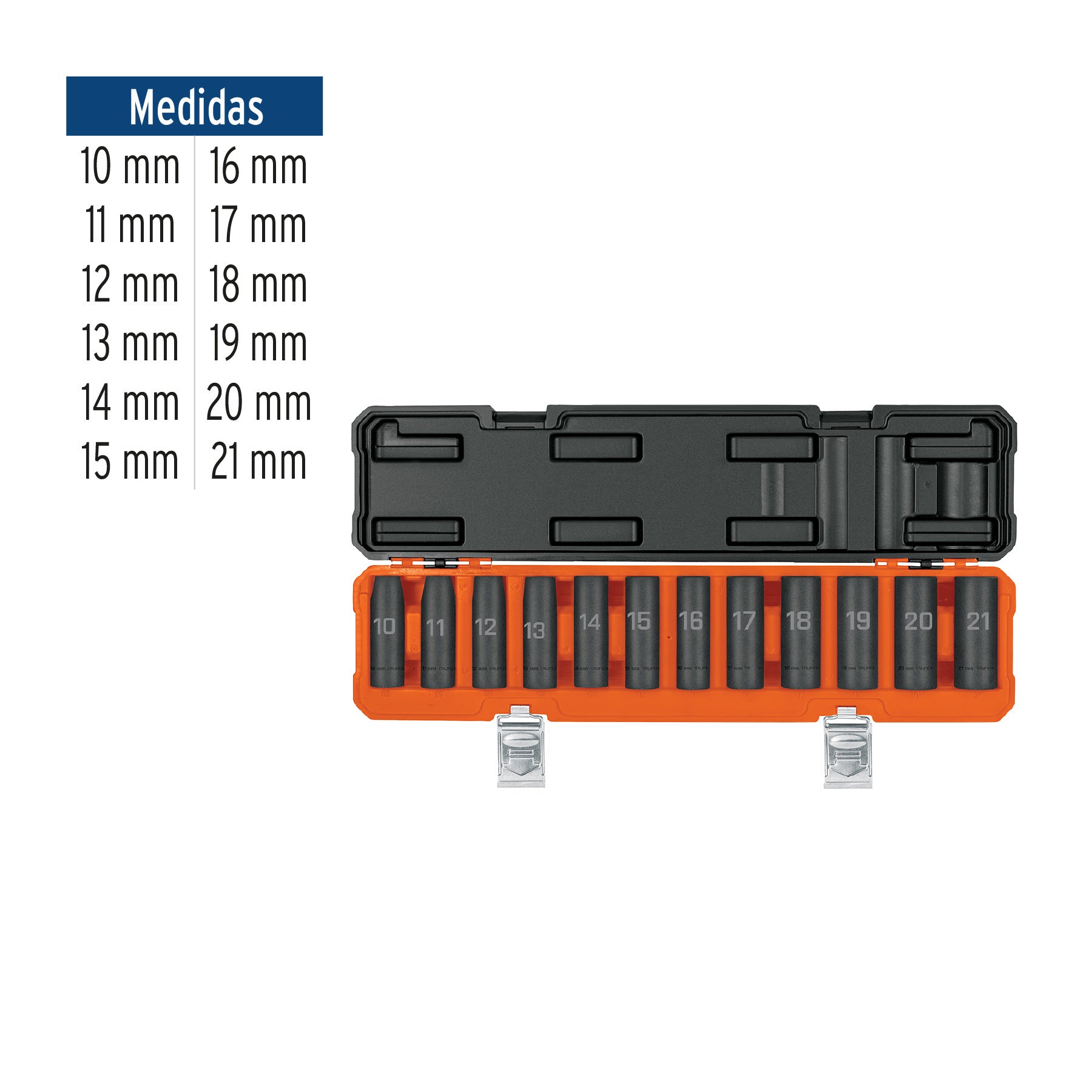 Juego de 12 dados largos de impacto cuadro 1/2", 6 puntas mm