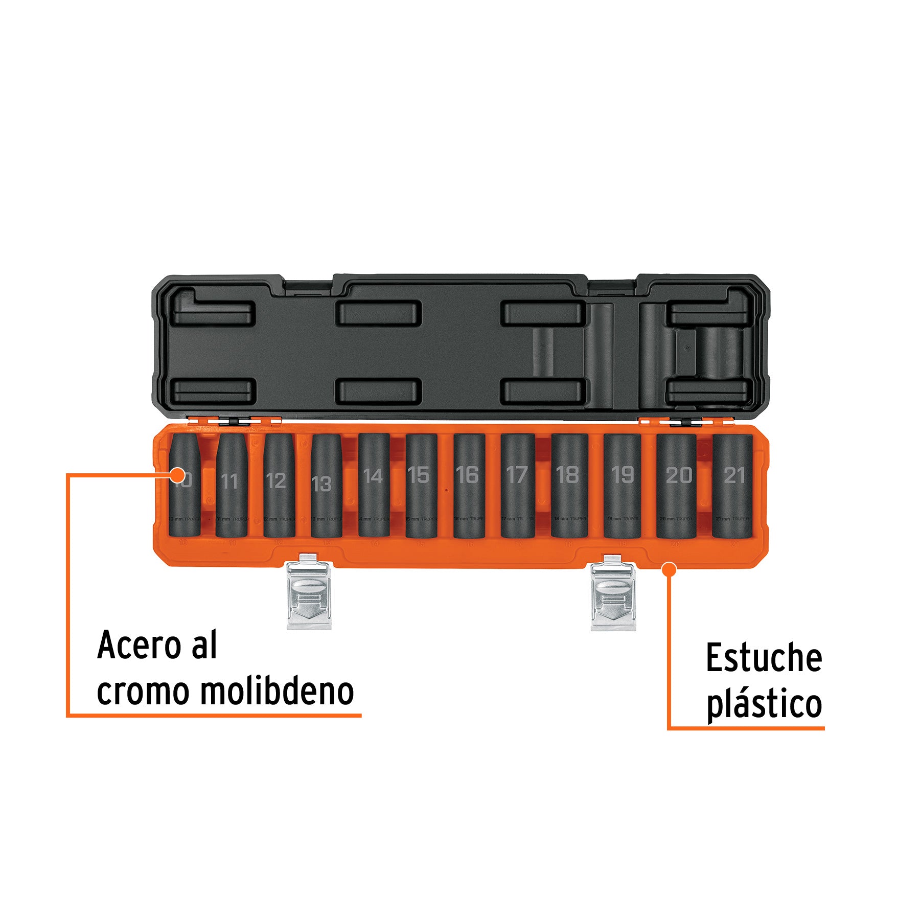 Juego de 12 dados largos de impacto cuadro 1/2", 6 puntas mm